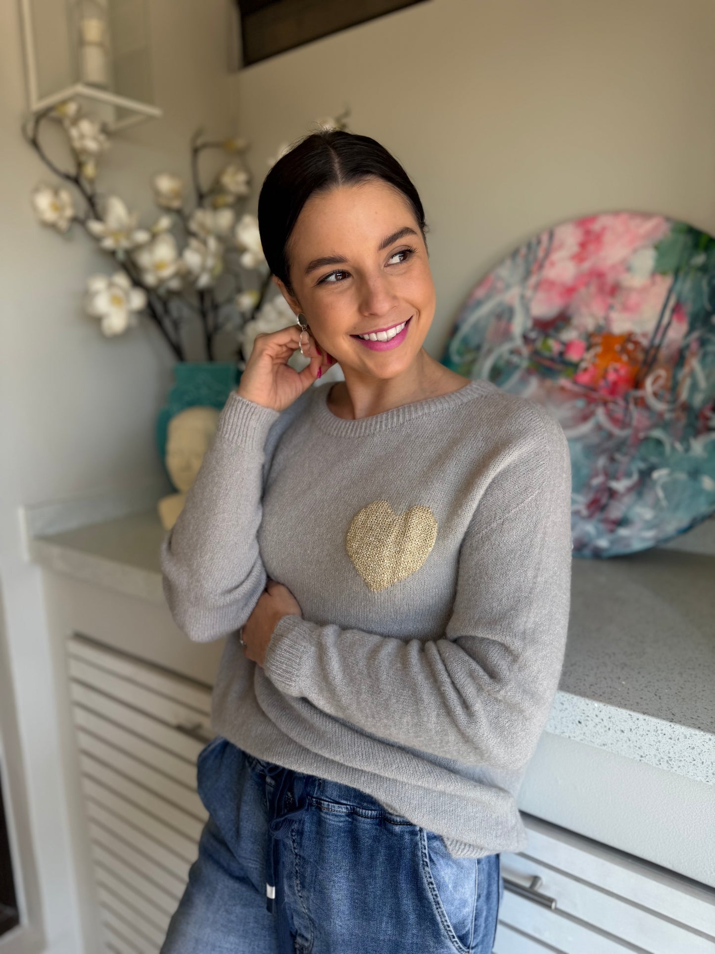 Baby alpaca knit - Light grey heart