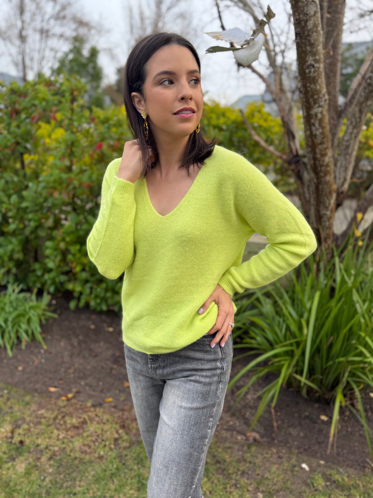Baby alpaca knit (V- Neck) - Lime