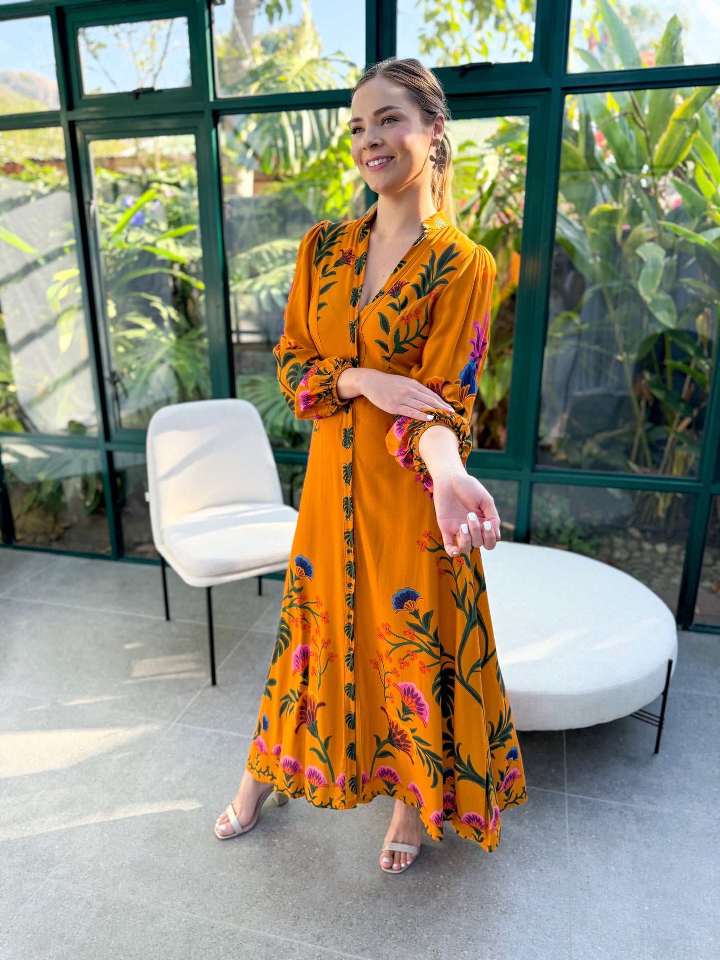 June dress - mustard floral