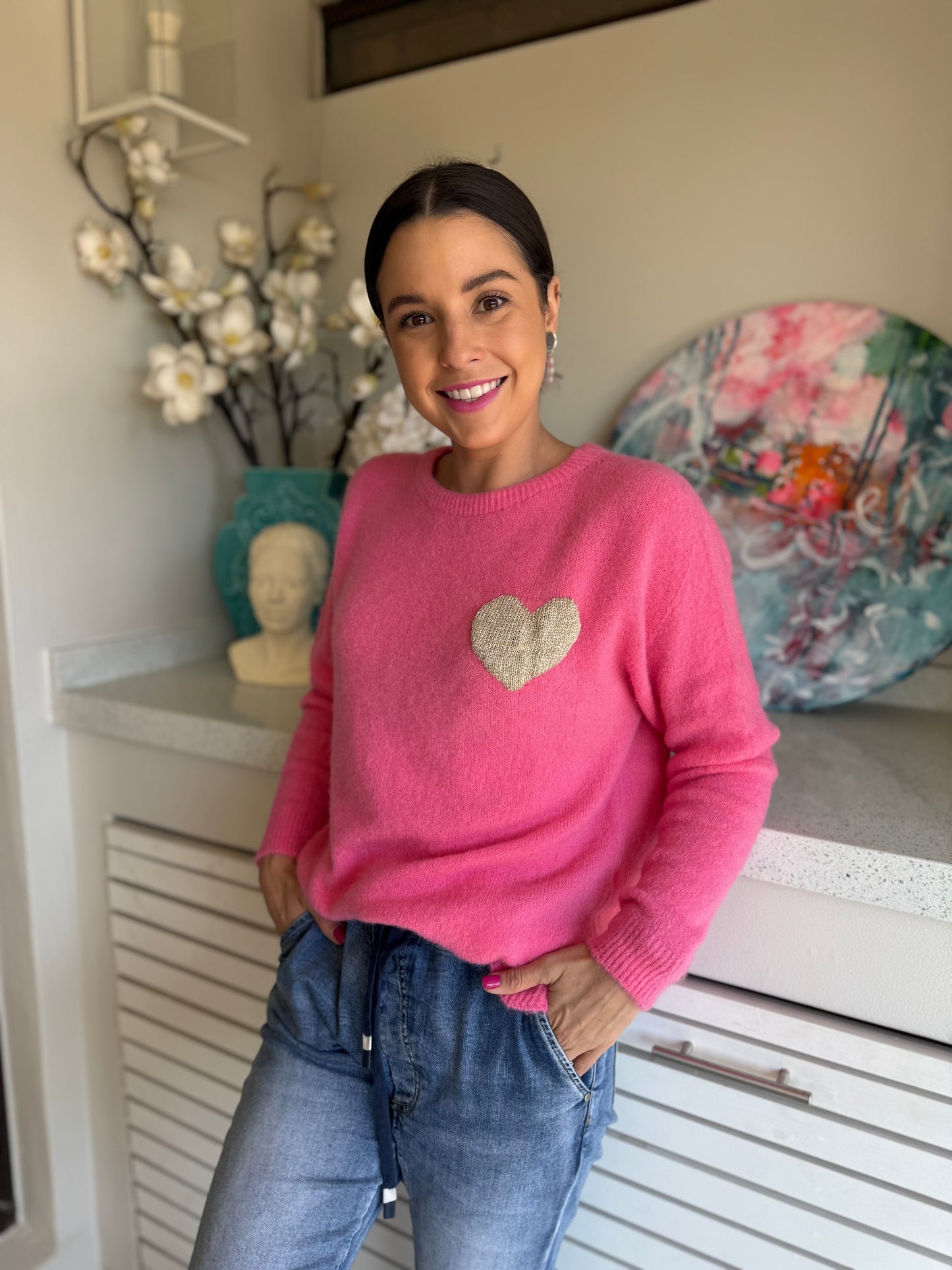 Baby alpaca knit - Pink heart