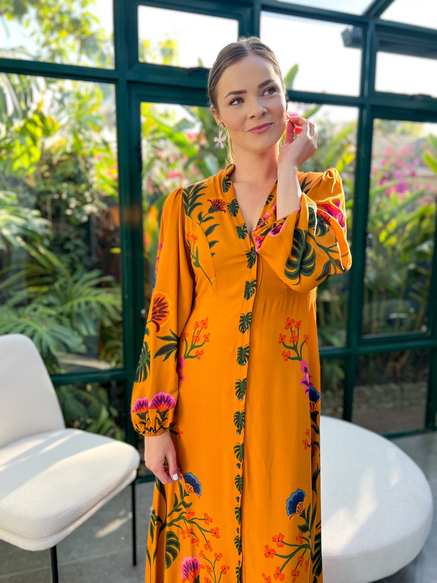 June dress - mustard floral