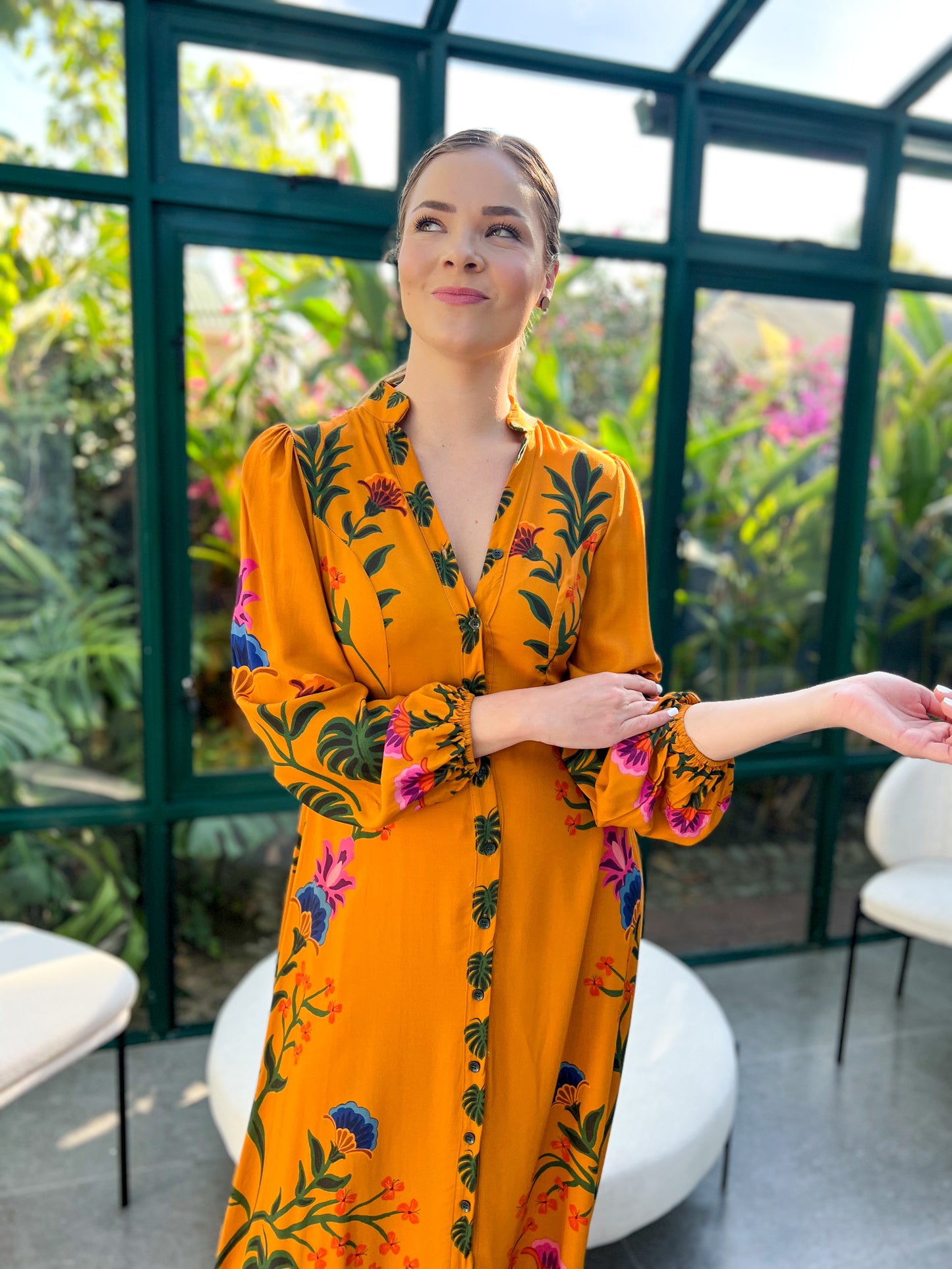 June dress - mustard floral