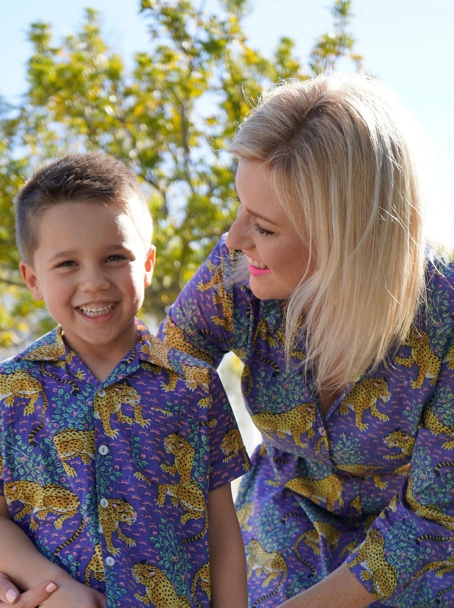 Purple tiger print - Boys shirt Babalu boutique