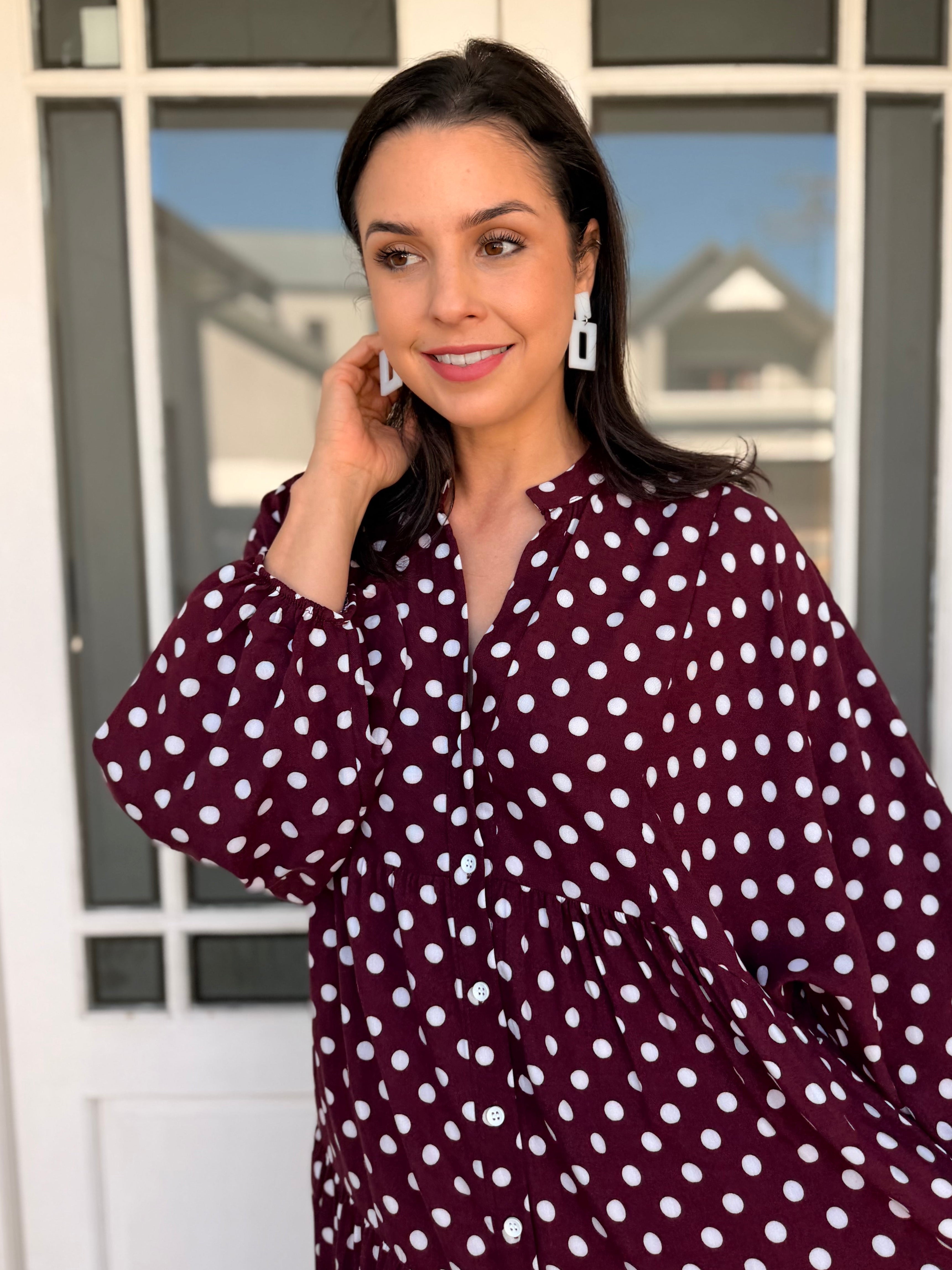 Jenna dress - Burgundy polka dots