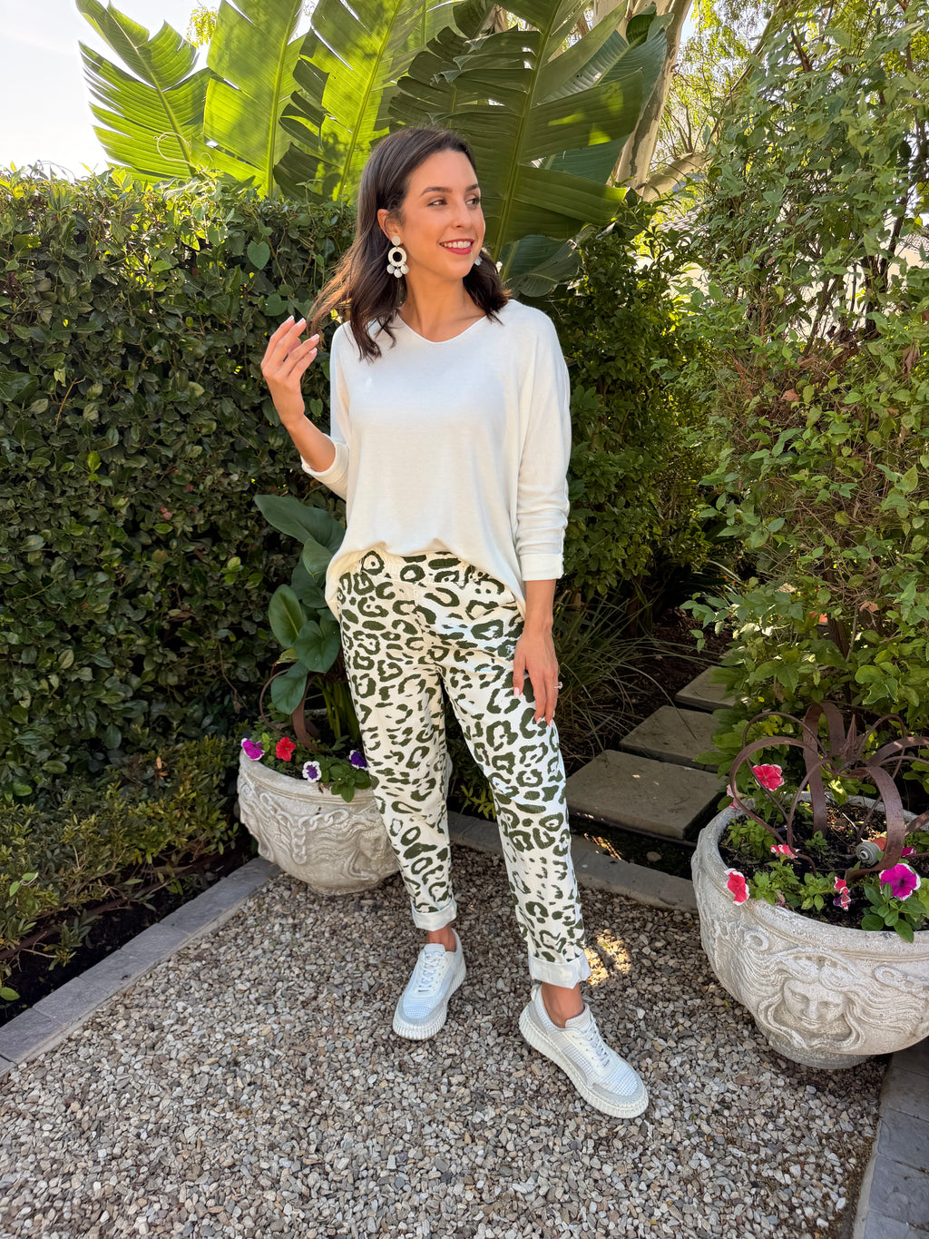 Italian pants - Khaki green leopard