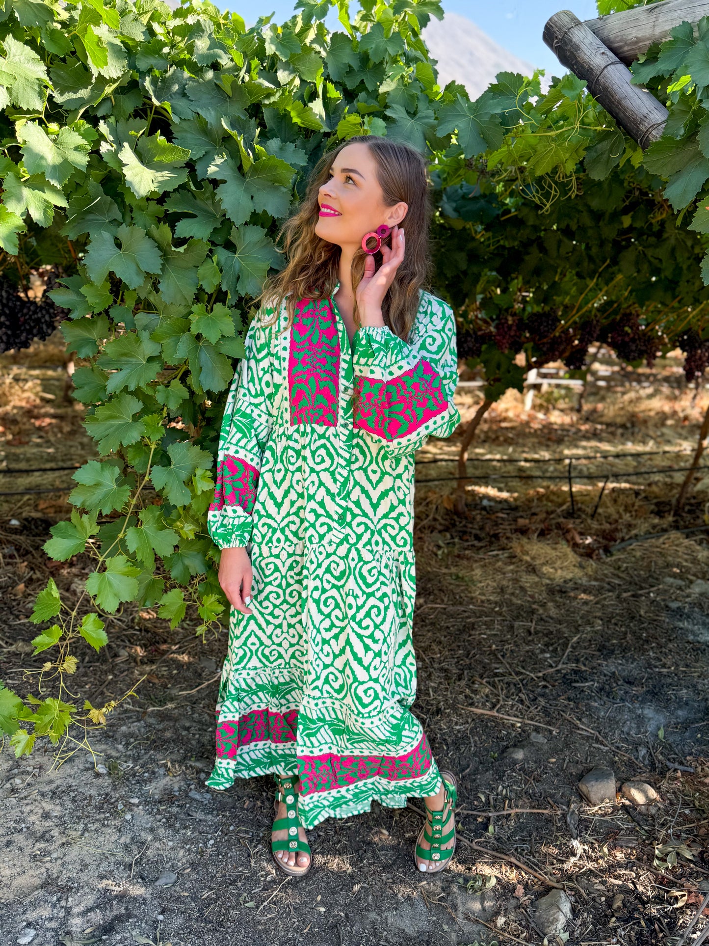 Berna dress - Pink & green ikat