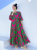 Suné dress - Green & Pink leaf