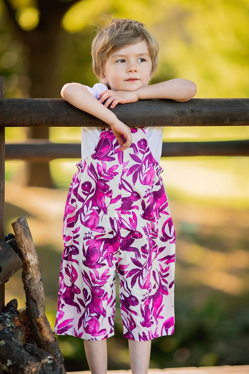 Dungaree- Purple & cream bunny (unisex) - Babalu boutique
