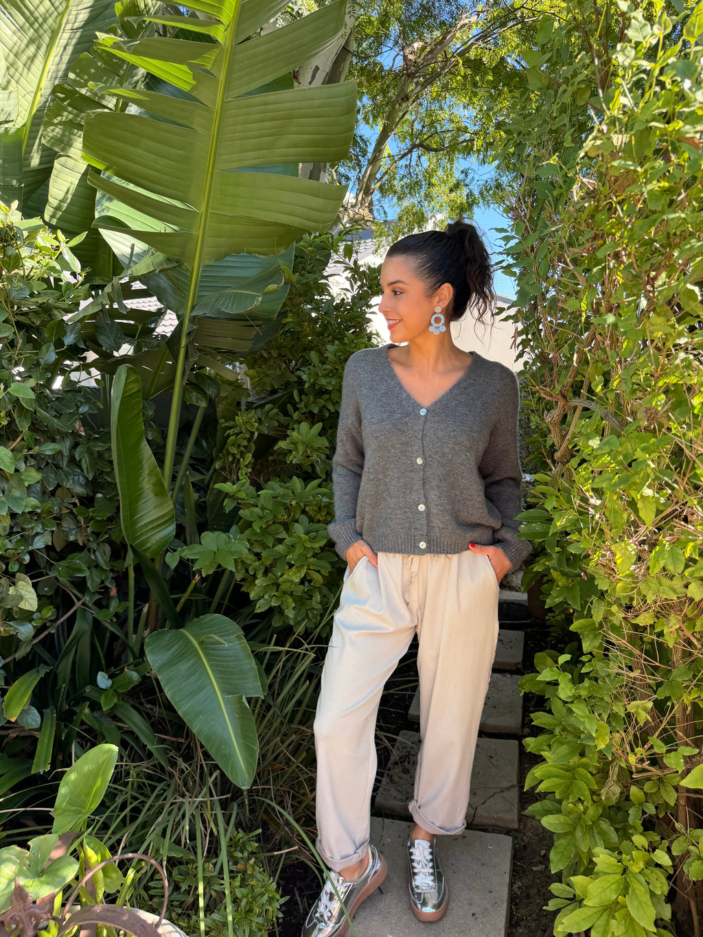 Baby alpaca short cardigan - Grey