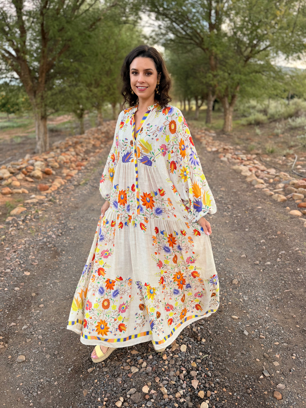 Jenna dress - Beige ikat floral