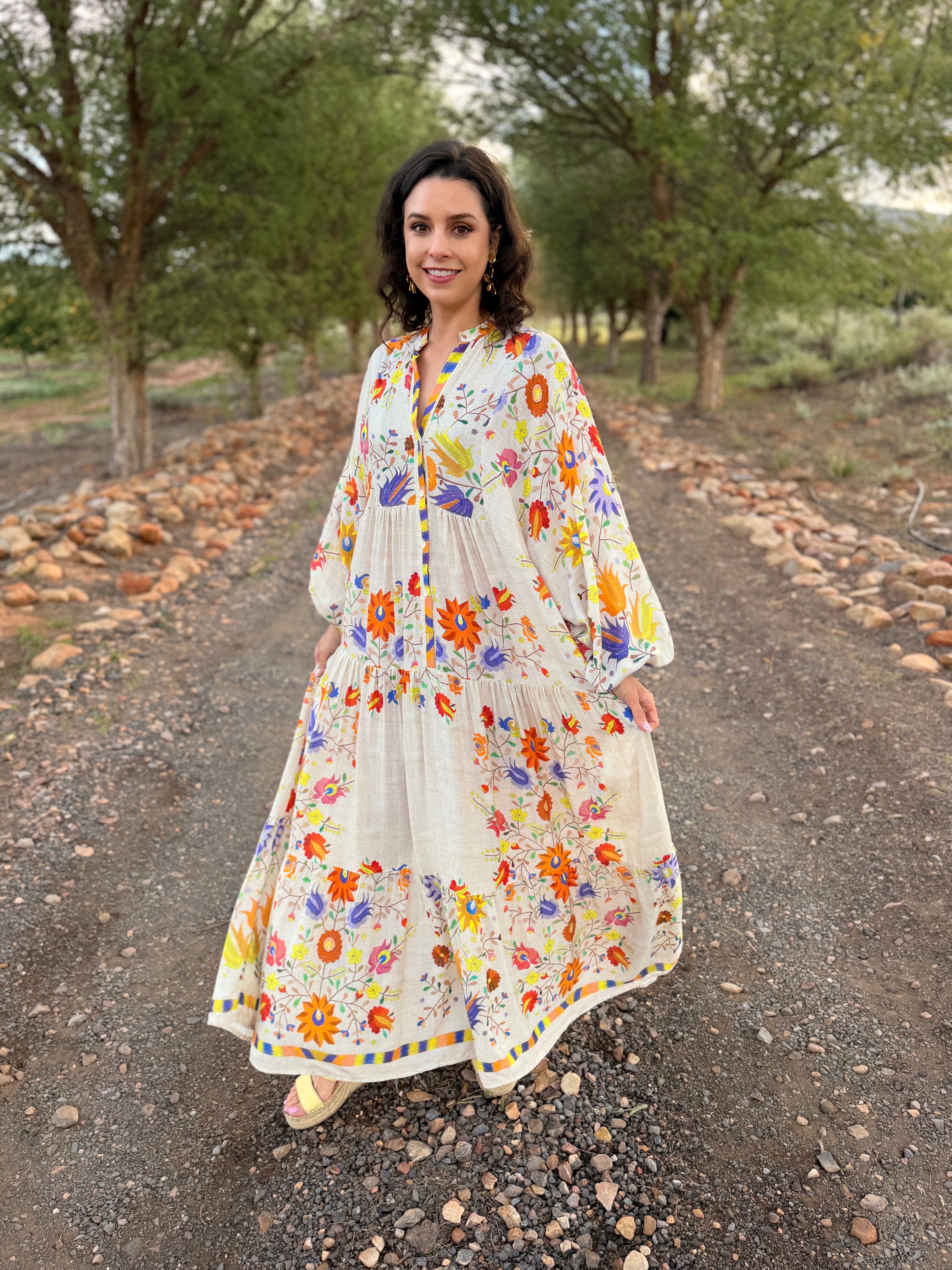 Jenna dress - Beige ikat floral