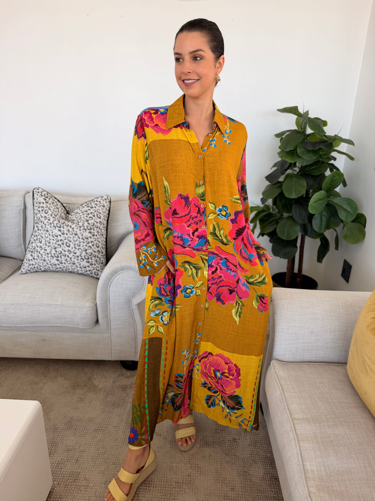 Luna dress - Mustard Floral
