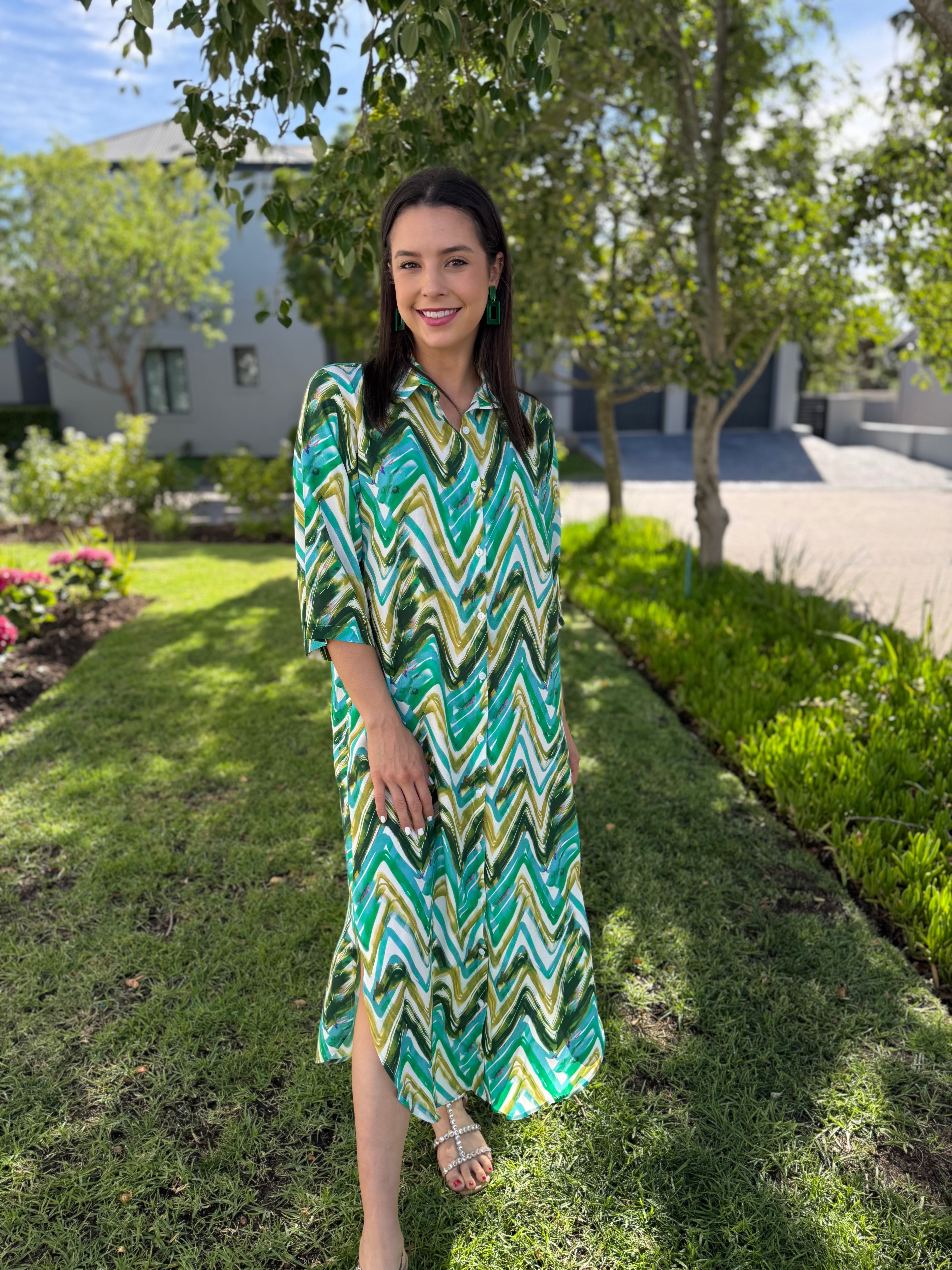 Jennifer dress - Green Zig zag