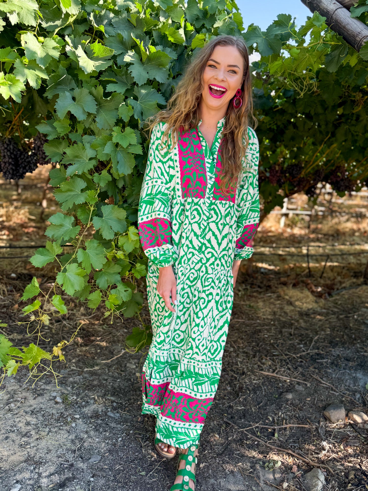 Berna dress - Pink & green ikat