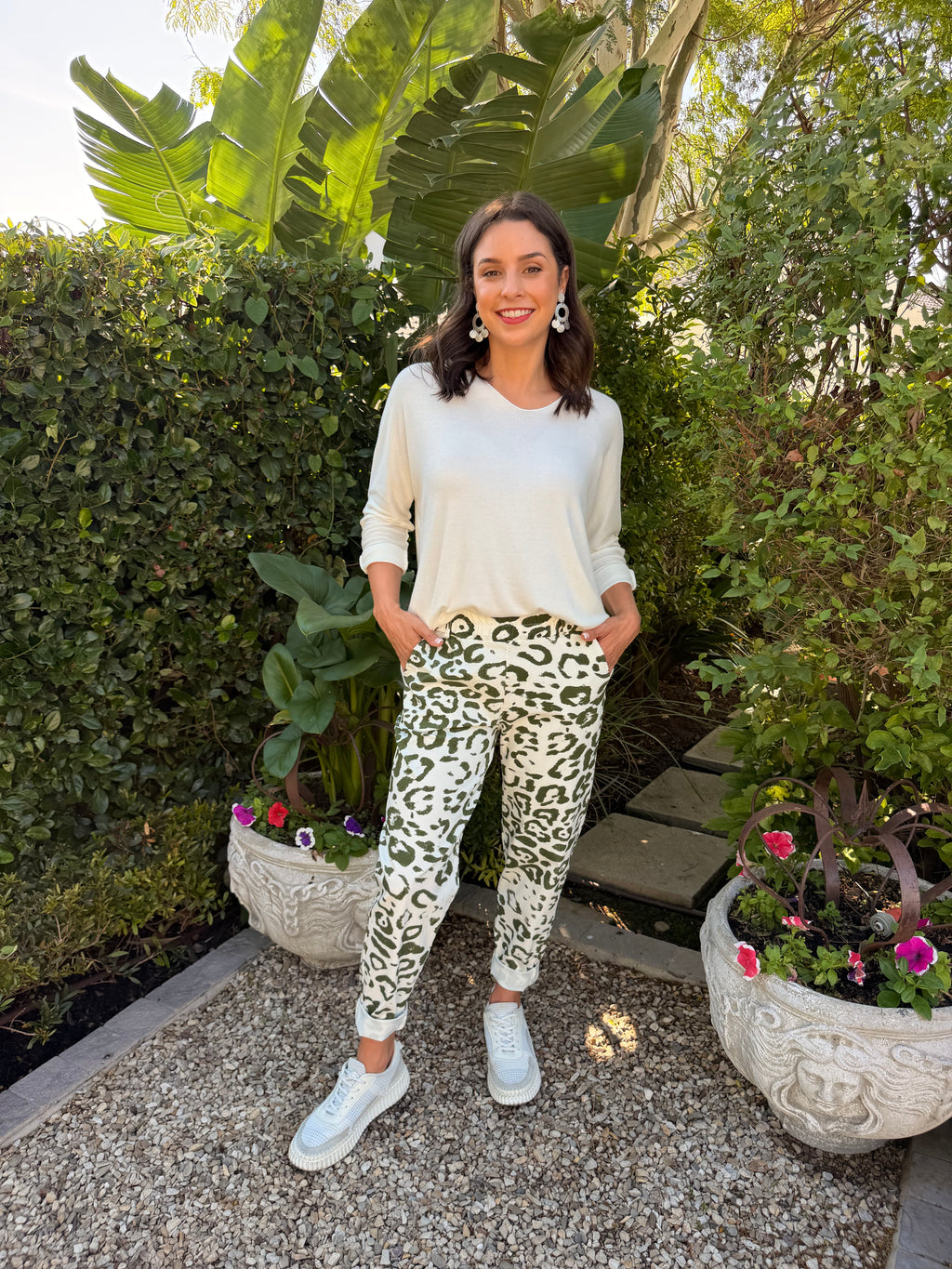 Italian pants - Khaki green leopard