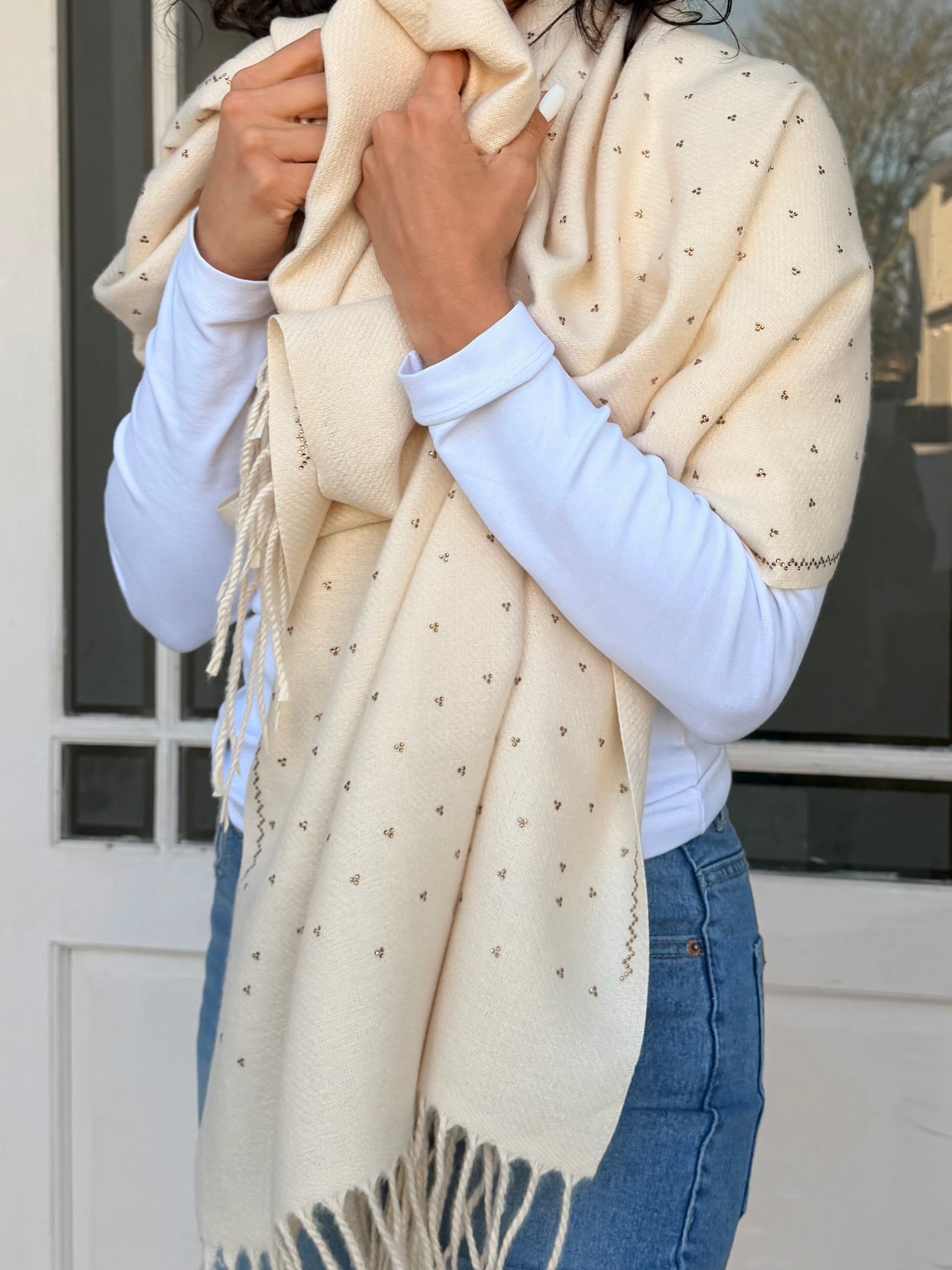 Cashmere shimmer scarf - Cream