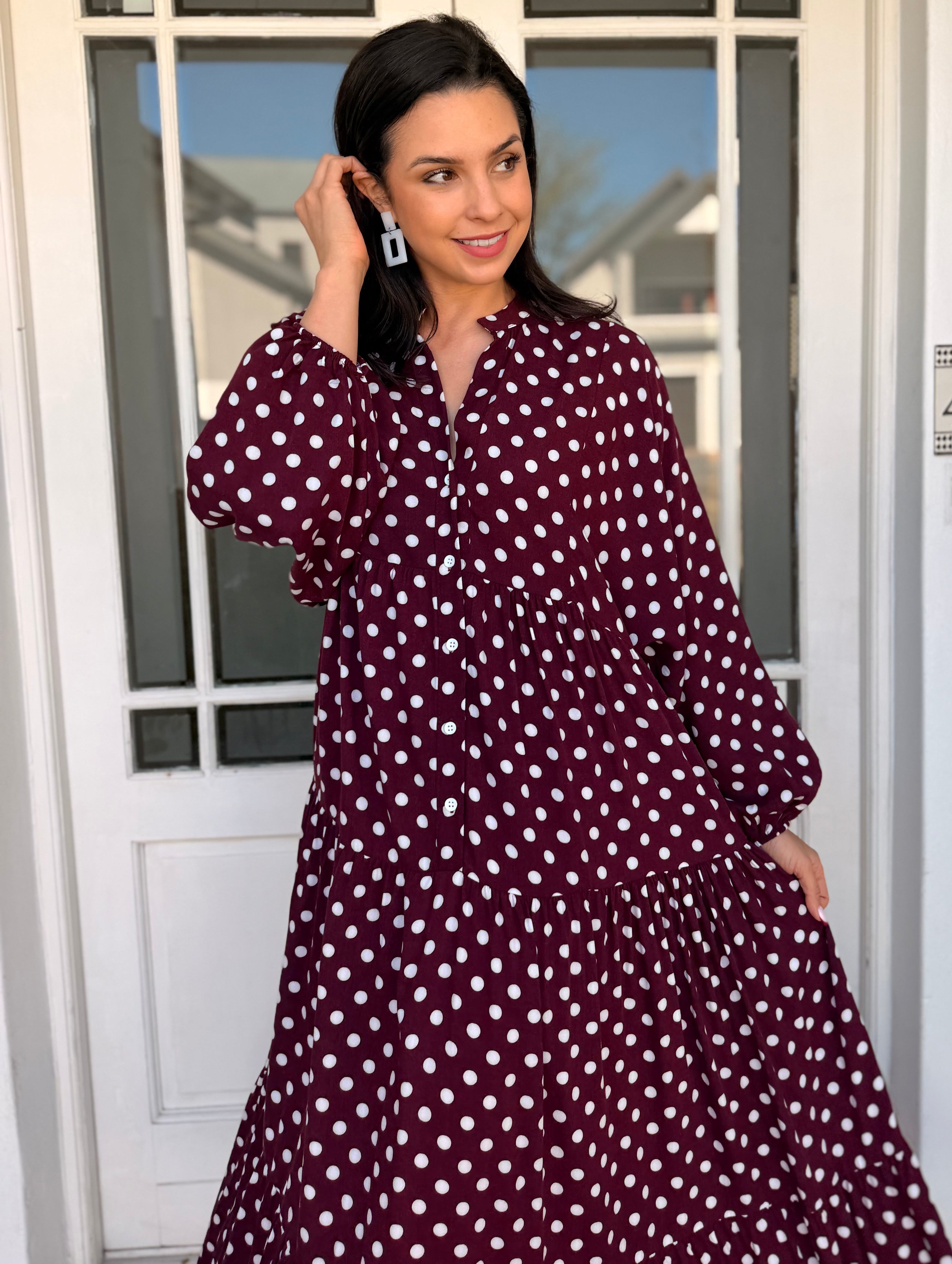 Jenna dress - Burgundy polka dots
