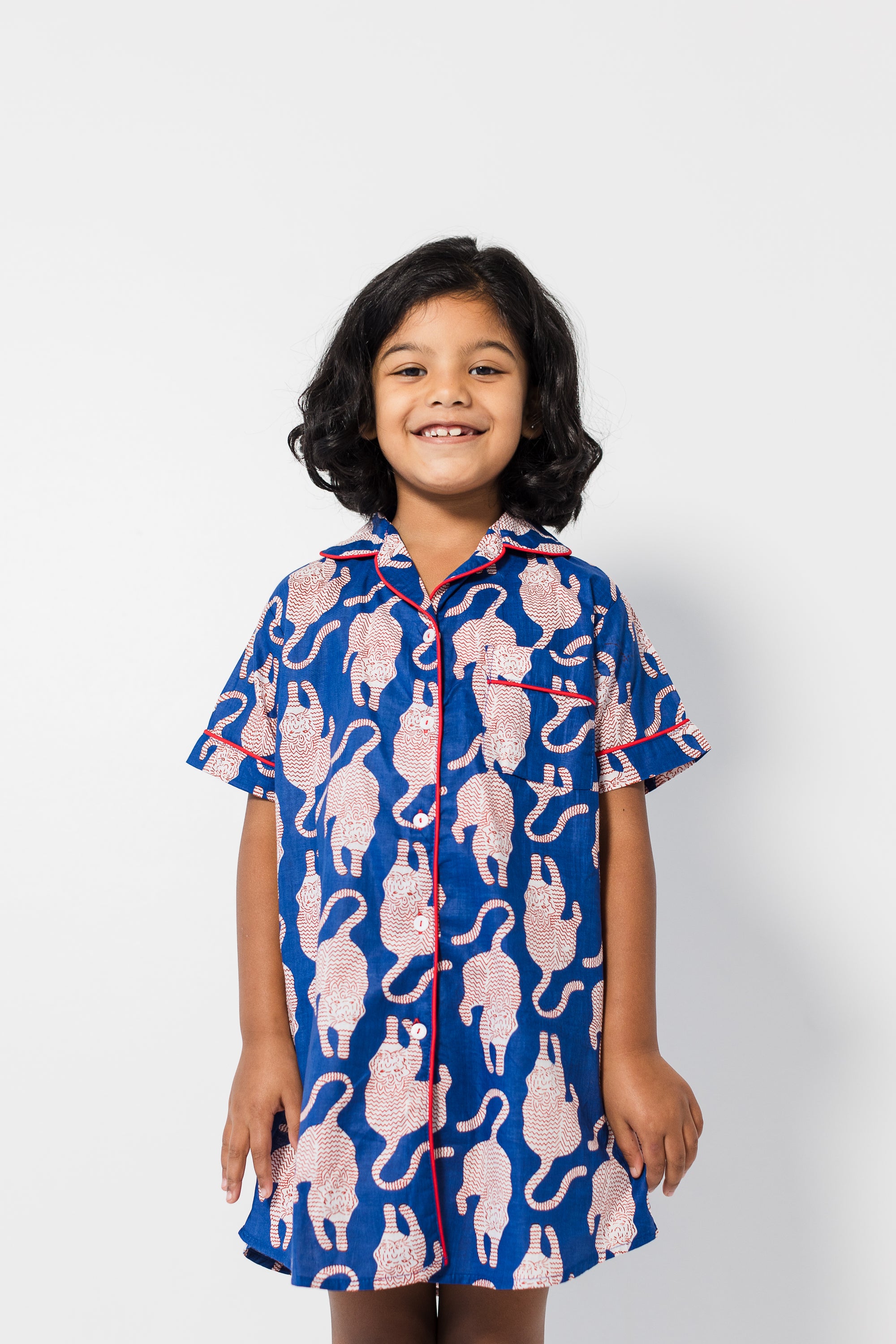 Girls sleep dress - Blue tiger