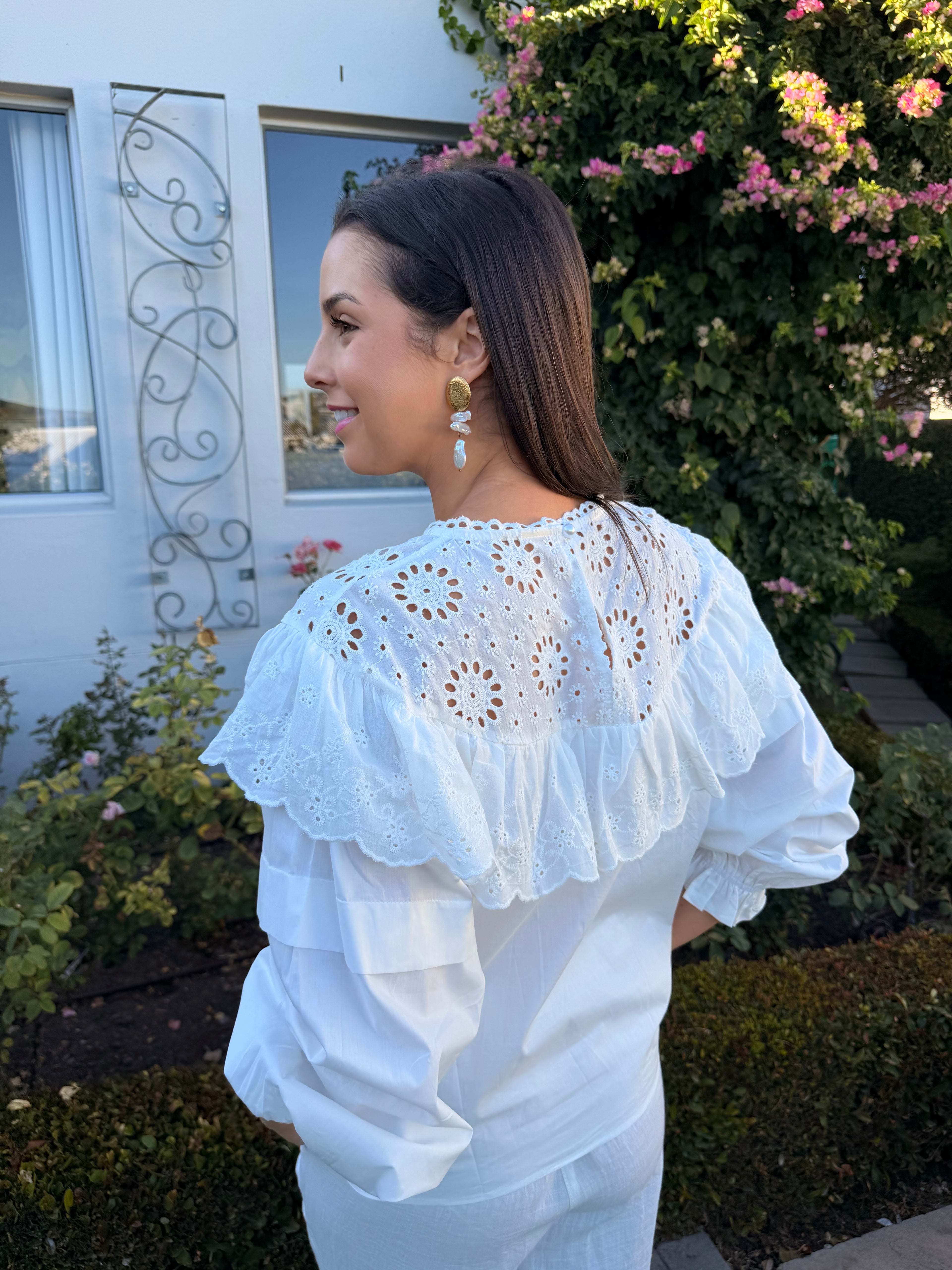 Joan Italian blouse - White frill anglaise