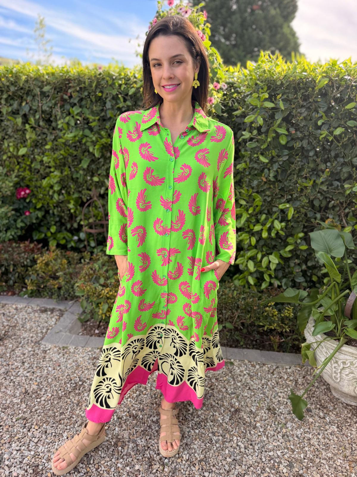 Poppy dress - Lime & Pink