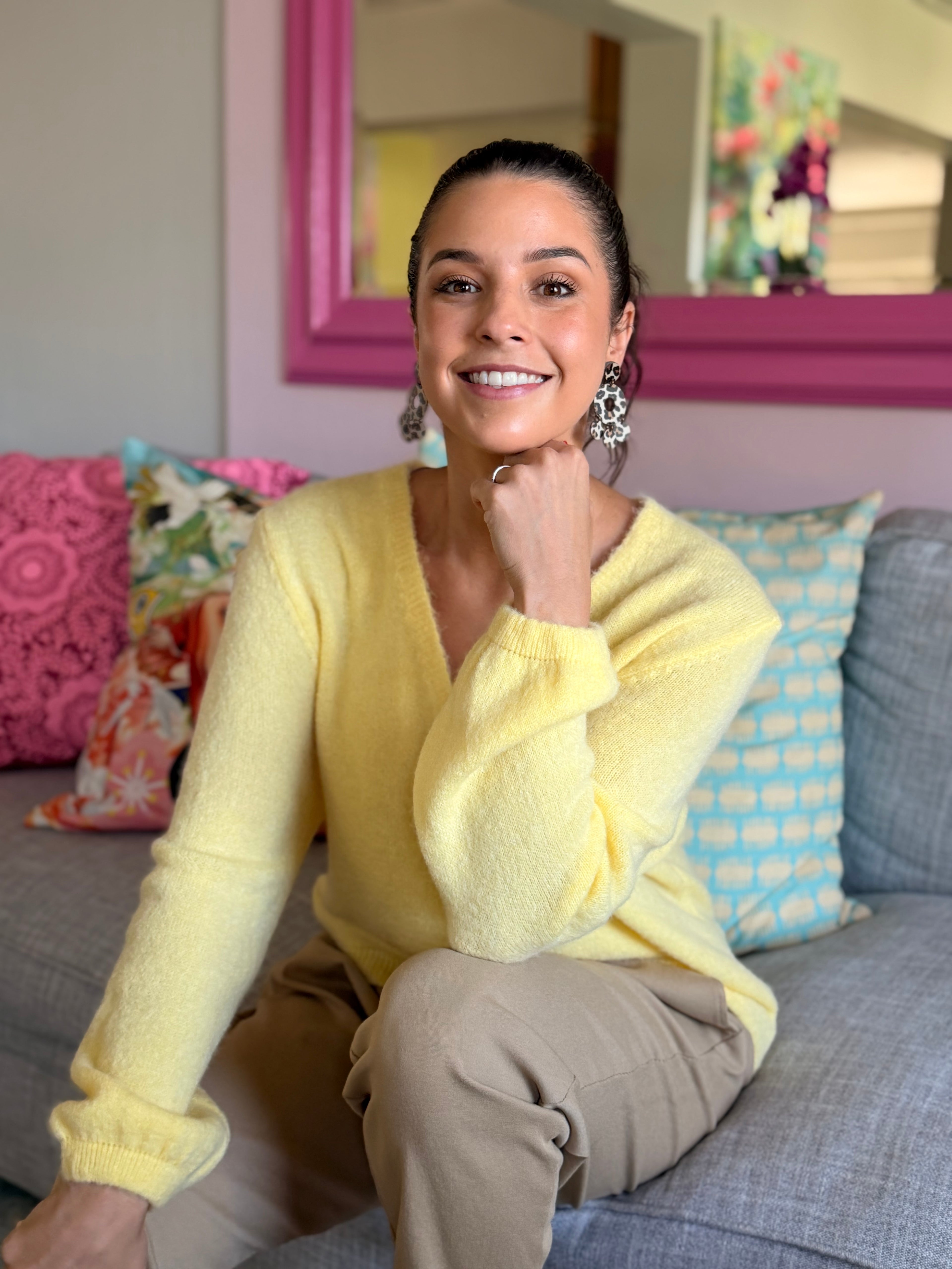 Baby alpaca short cardigan - Butter yellow