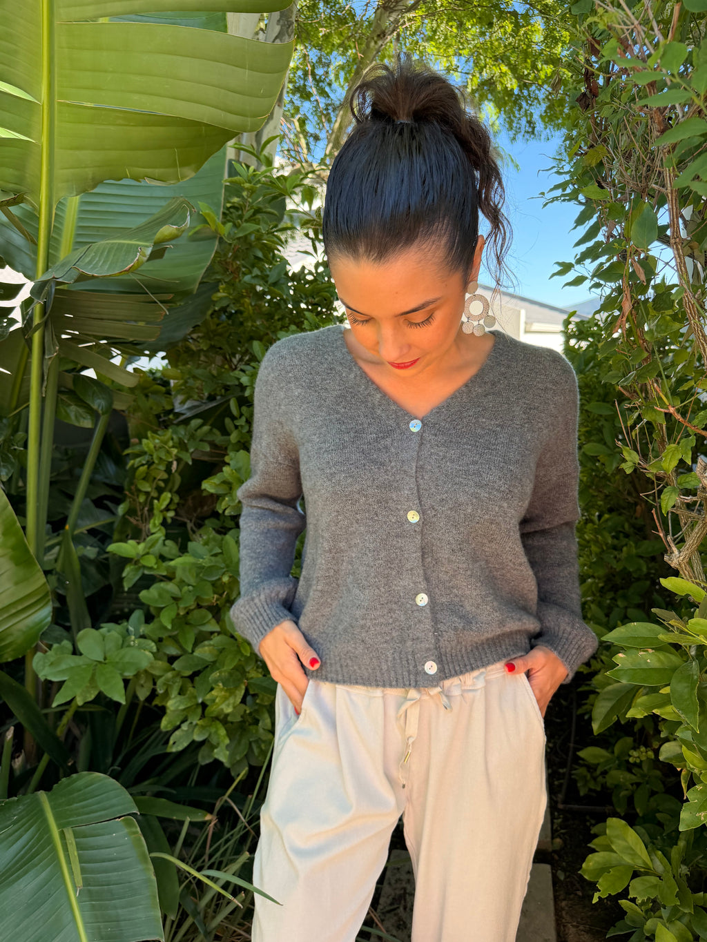 Baby alpaca short cardigan - Grey