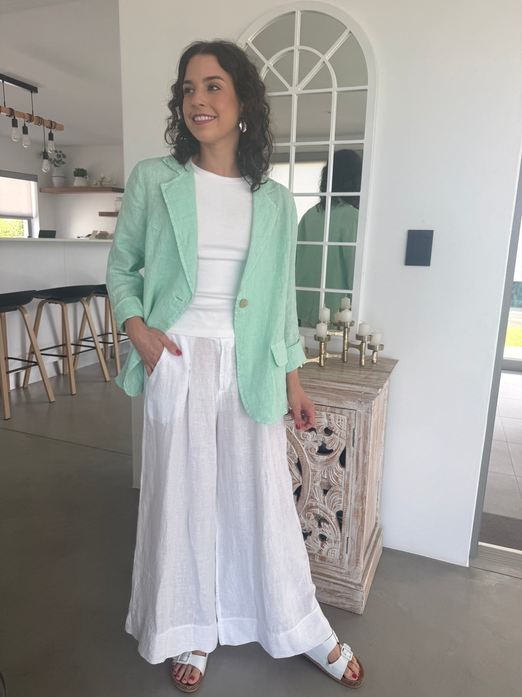 Italian linen jacket- Aqua