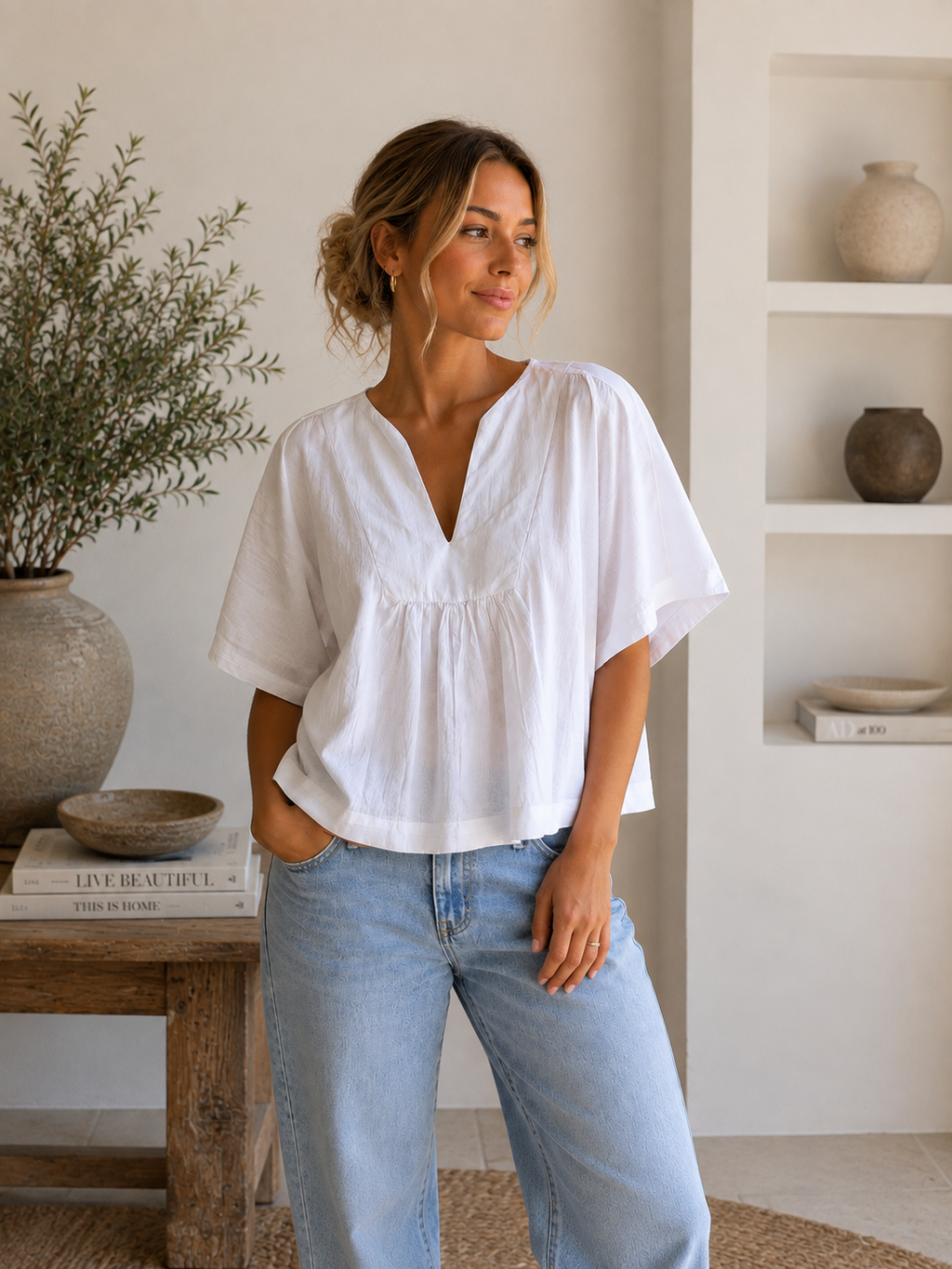 Italian V neck blouse - White