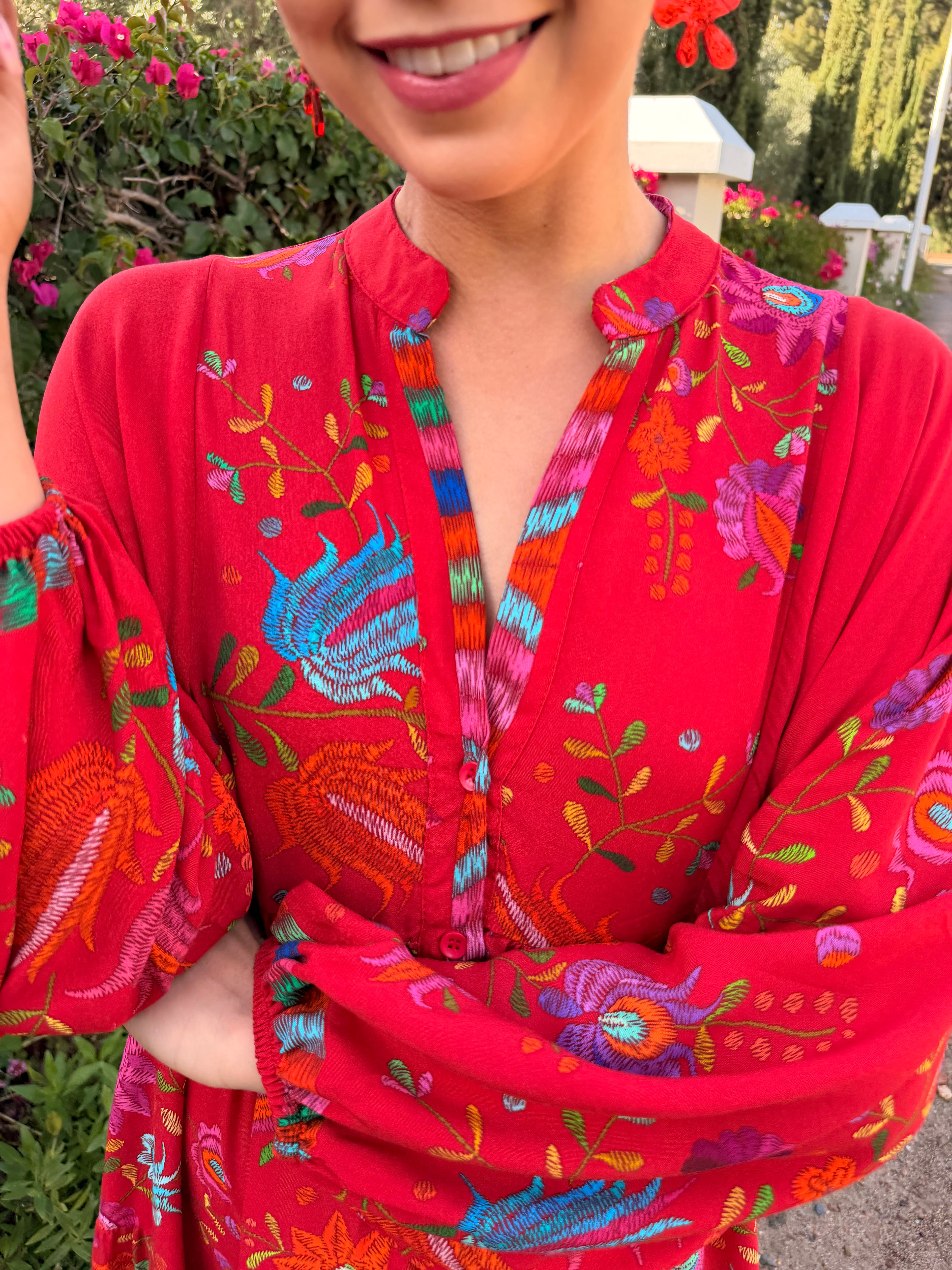 Jenna dress - Red ikat floral