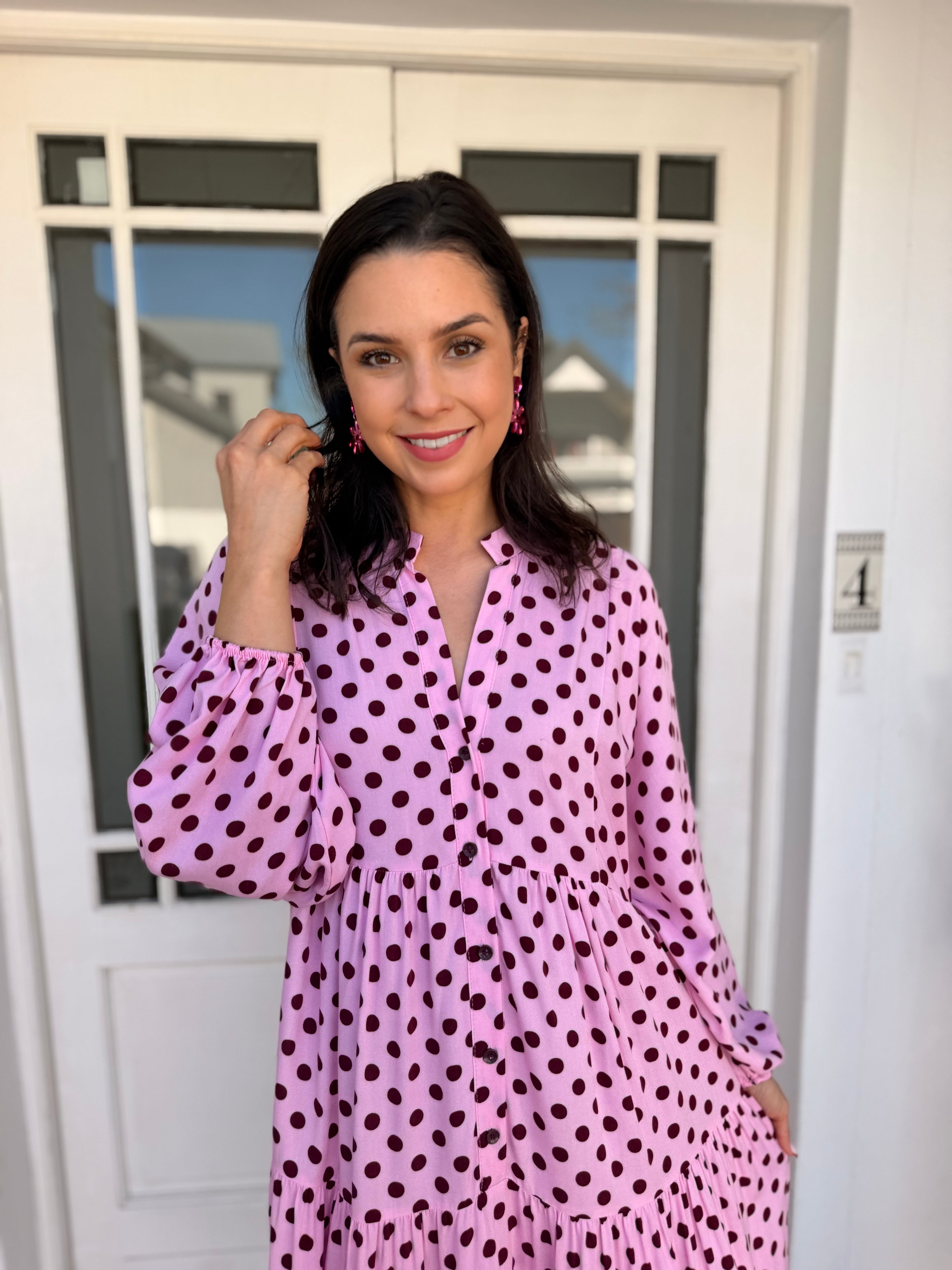 Jenna dress - Pink polka dot