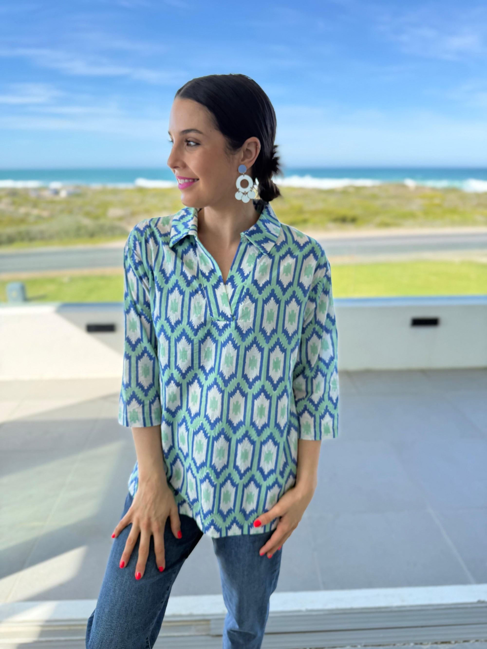 Amelia top - Blue ikat