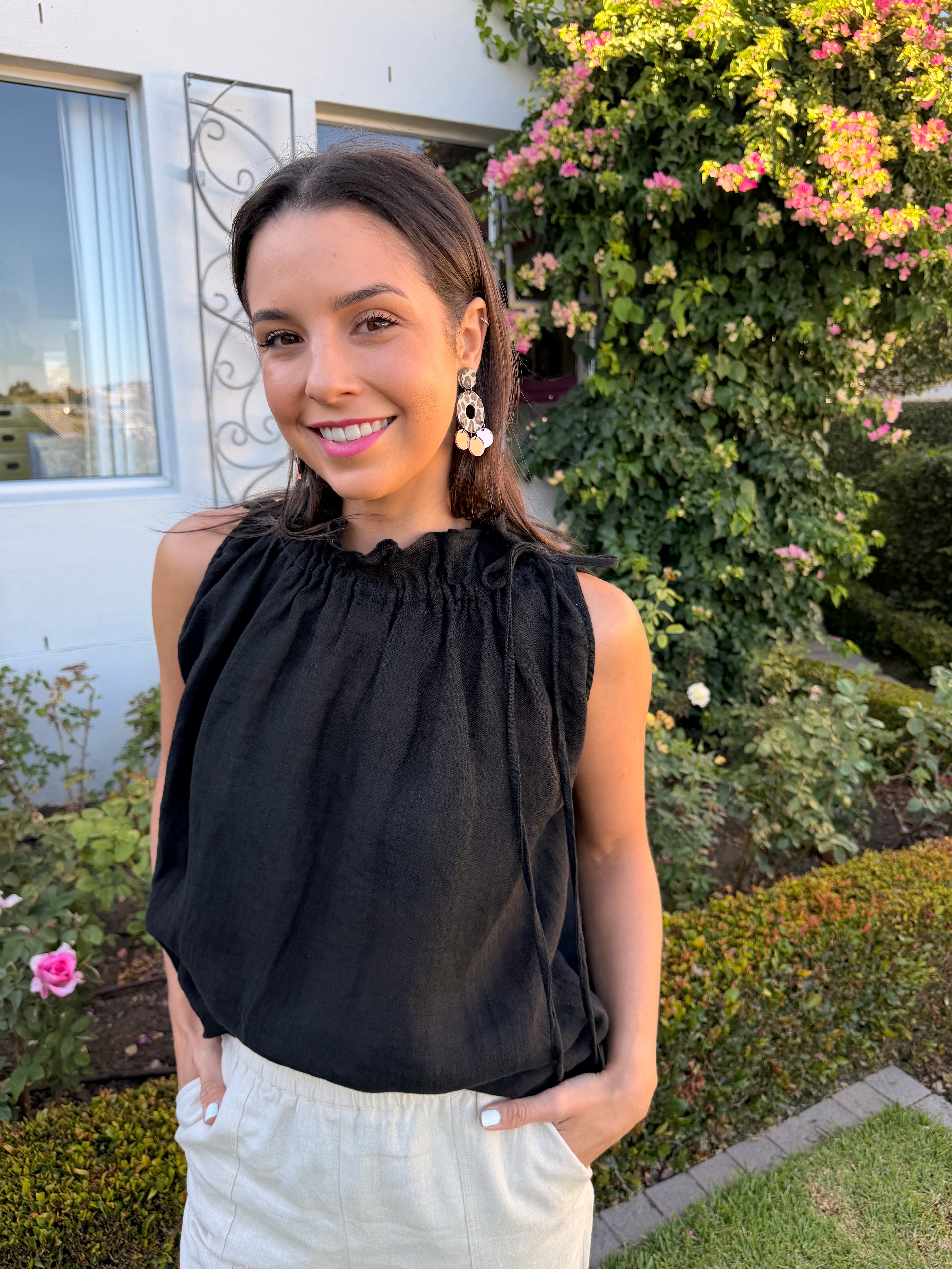 Italian linen top - Black