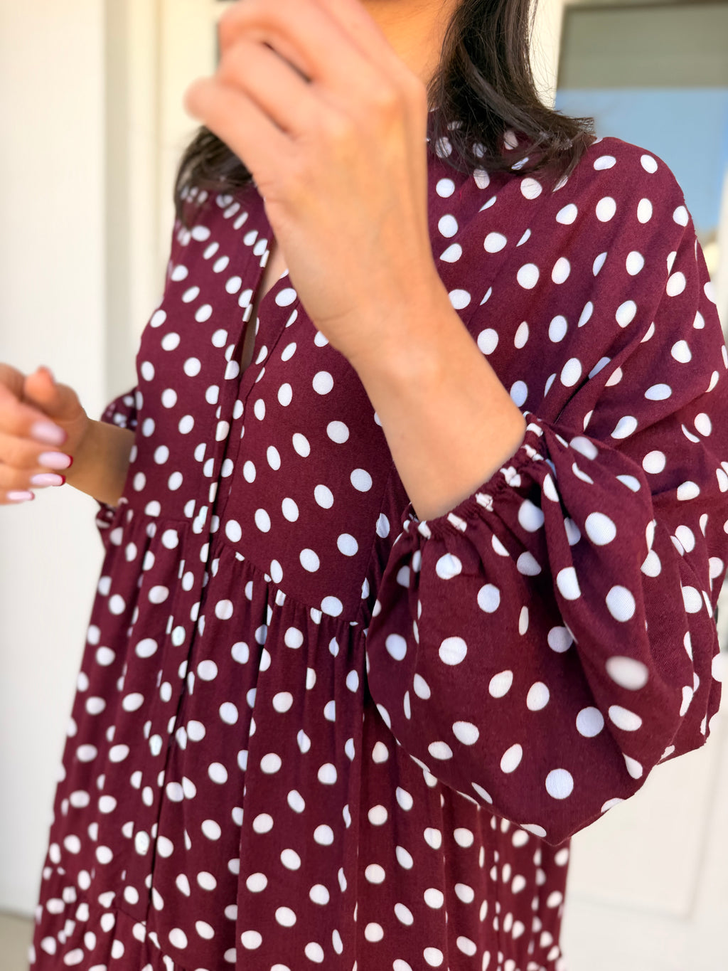 Jenna dress - Burgundy polka dots