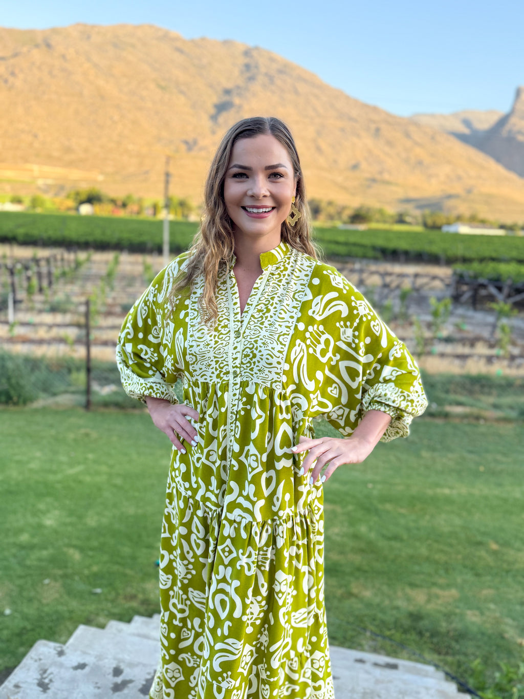 Jenna dress - Chartreuse and white