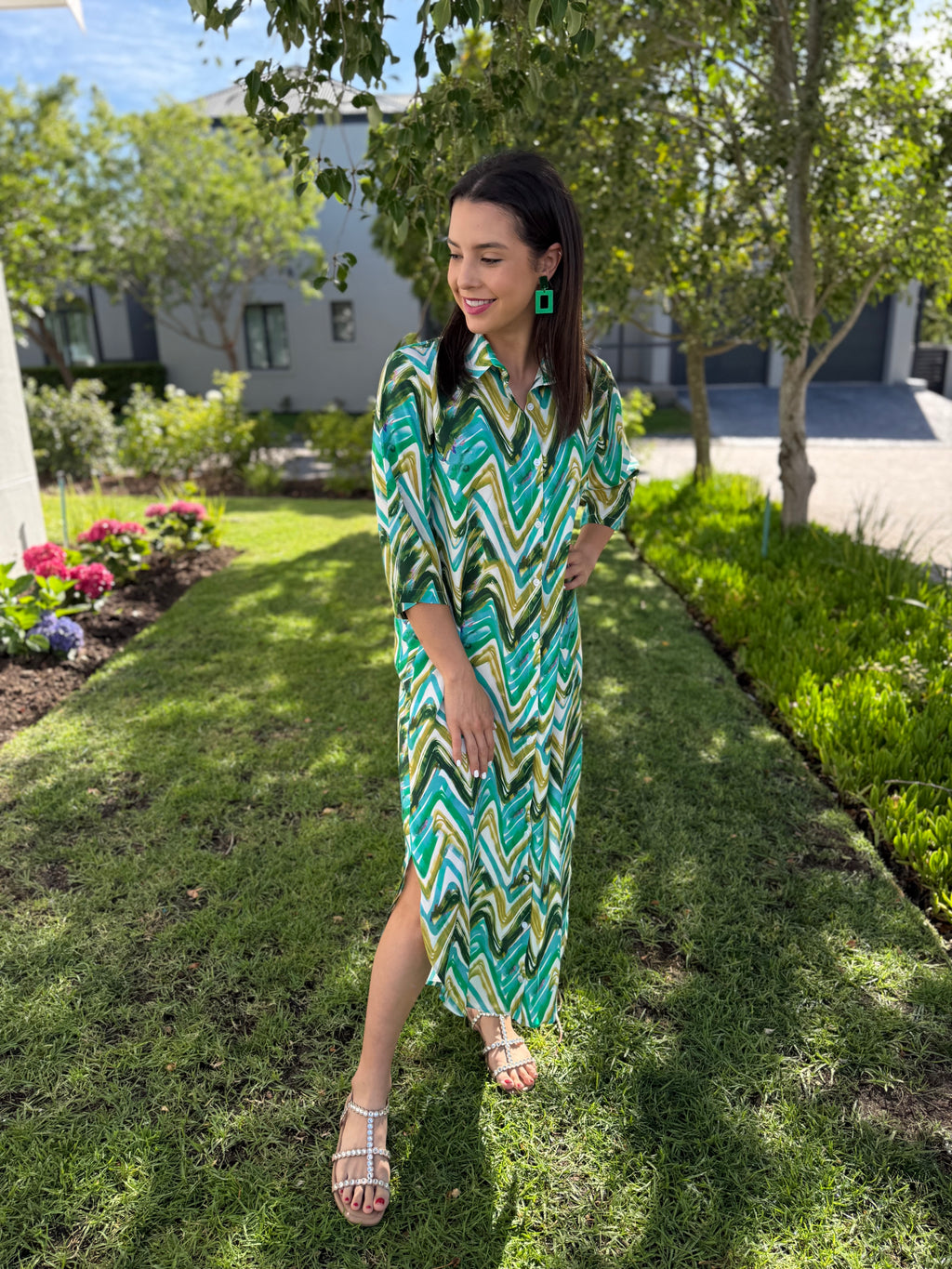 Jennifer dress - Green Zig zag