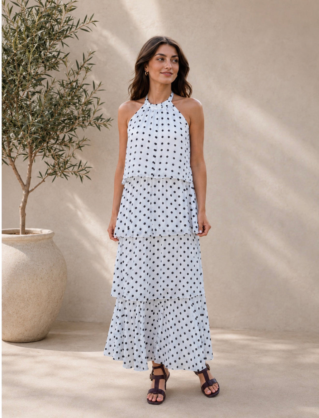 Frill dress - White polka dot