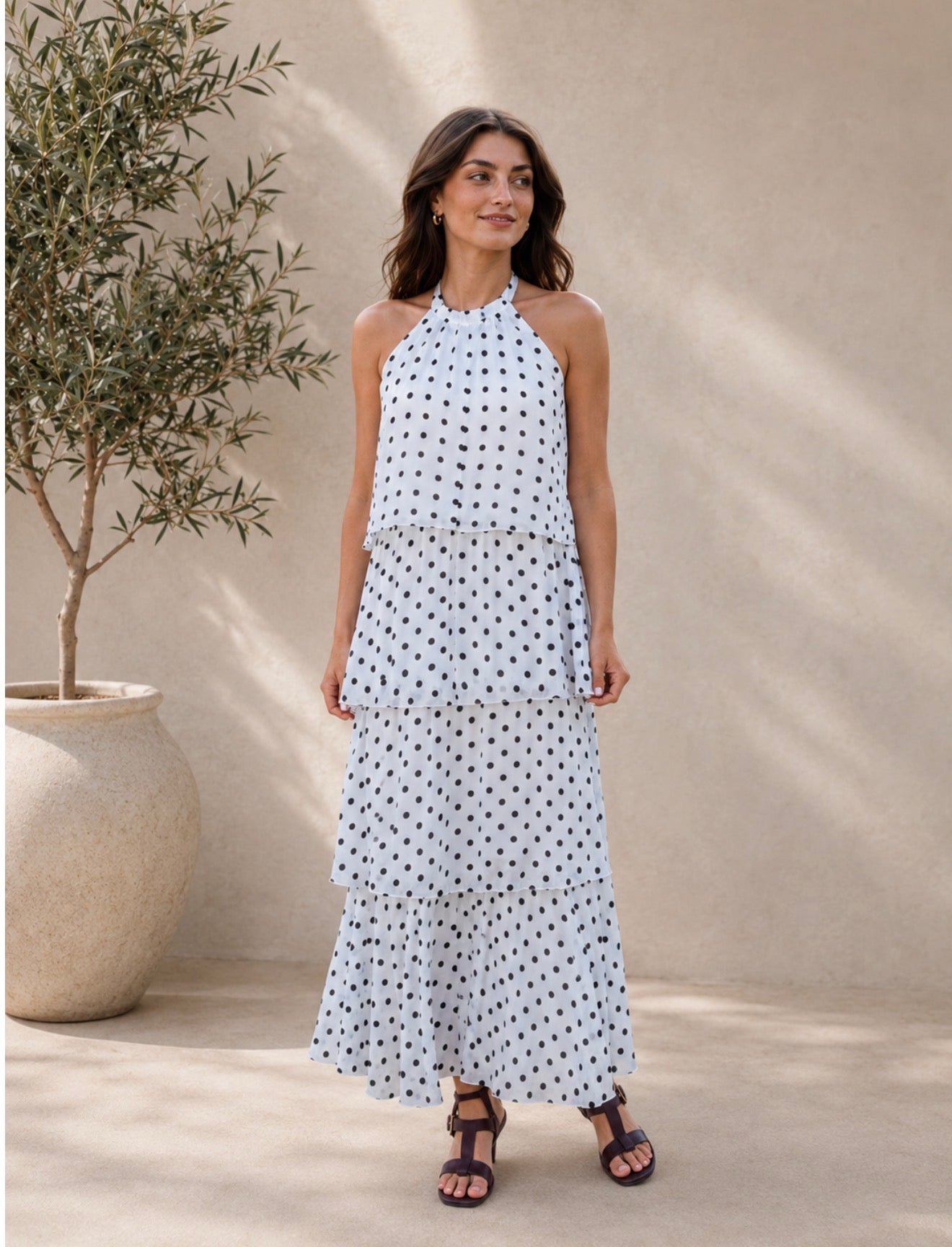 Frill dress - White polka dot