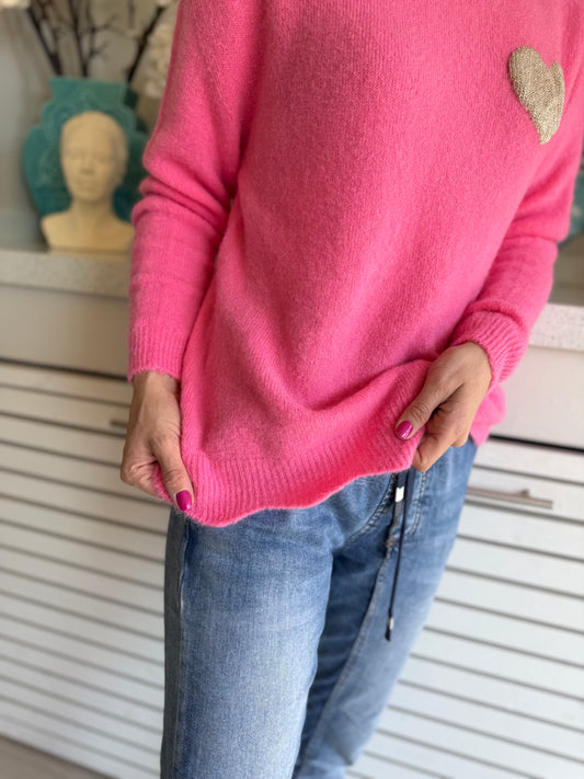Baby alpaca knit - Pink heart