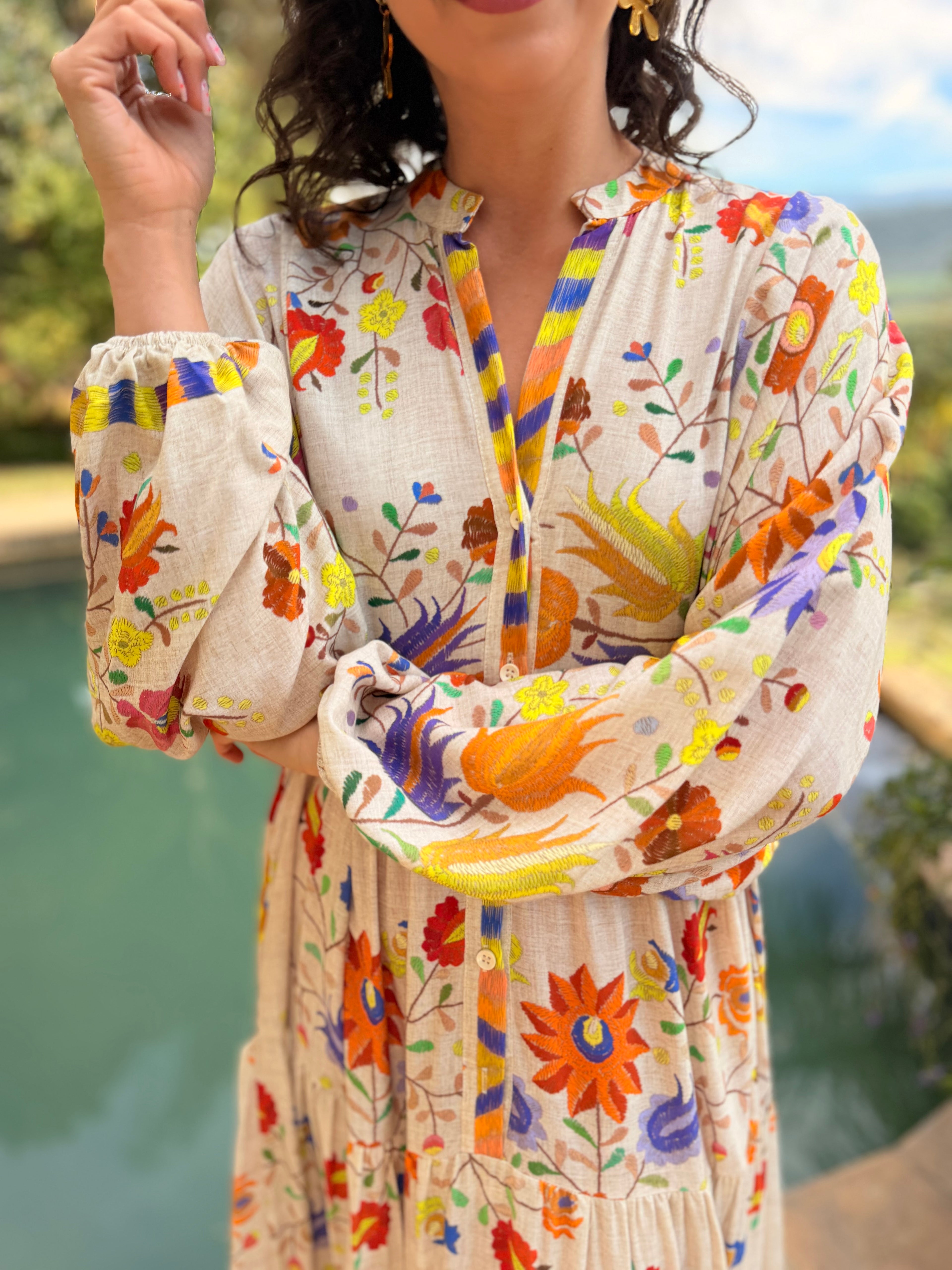 Jenna dress - Beige ikat floral