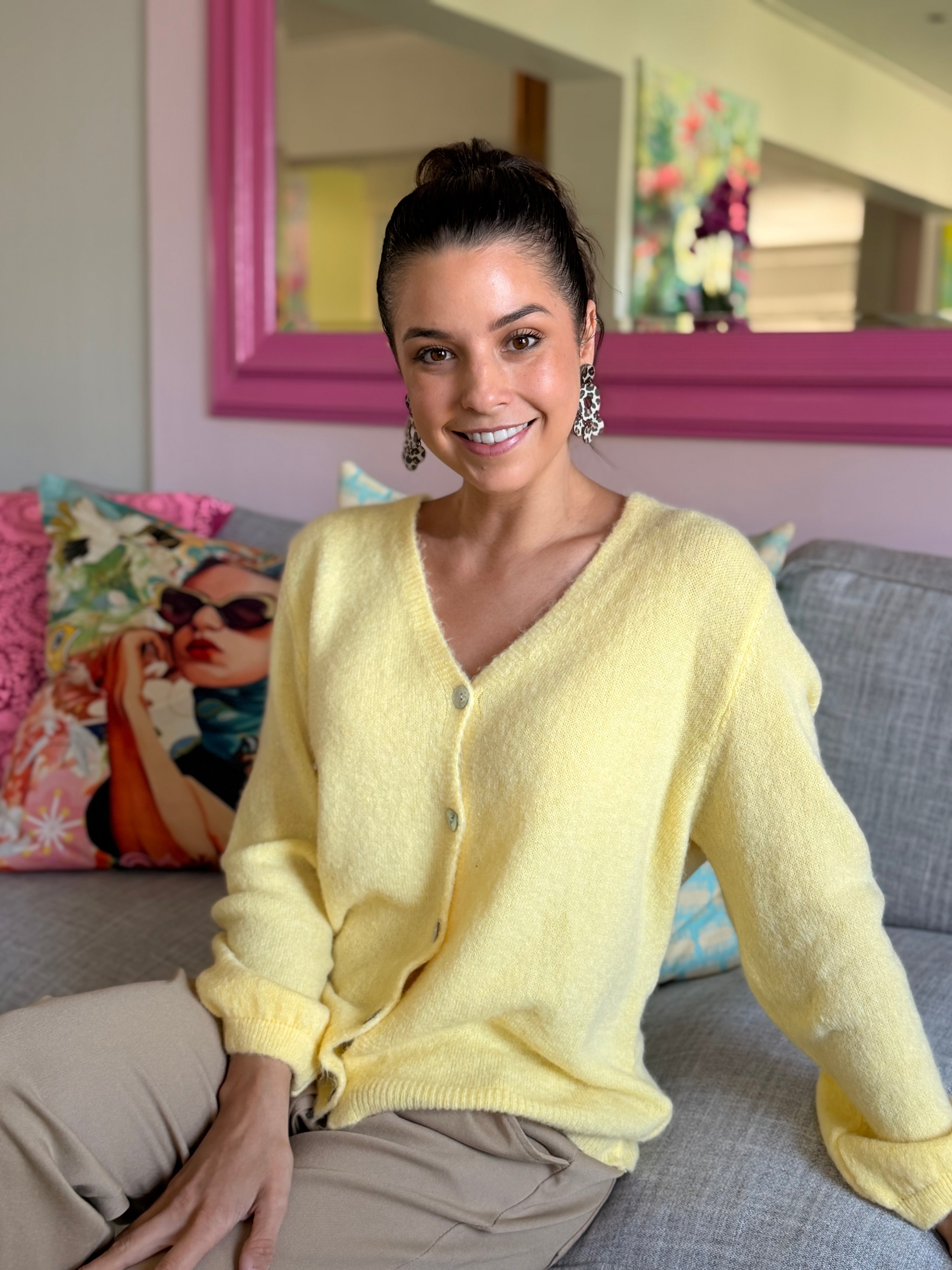 Baby alpaca short cardigan - Butter yellow