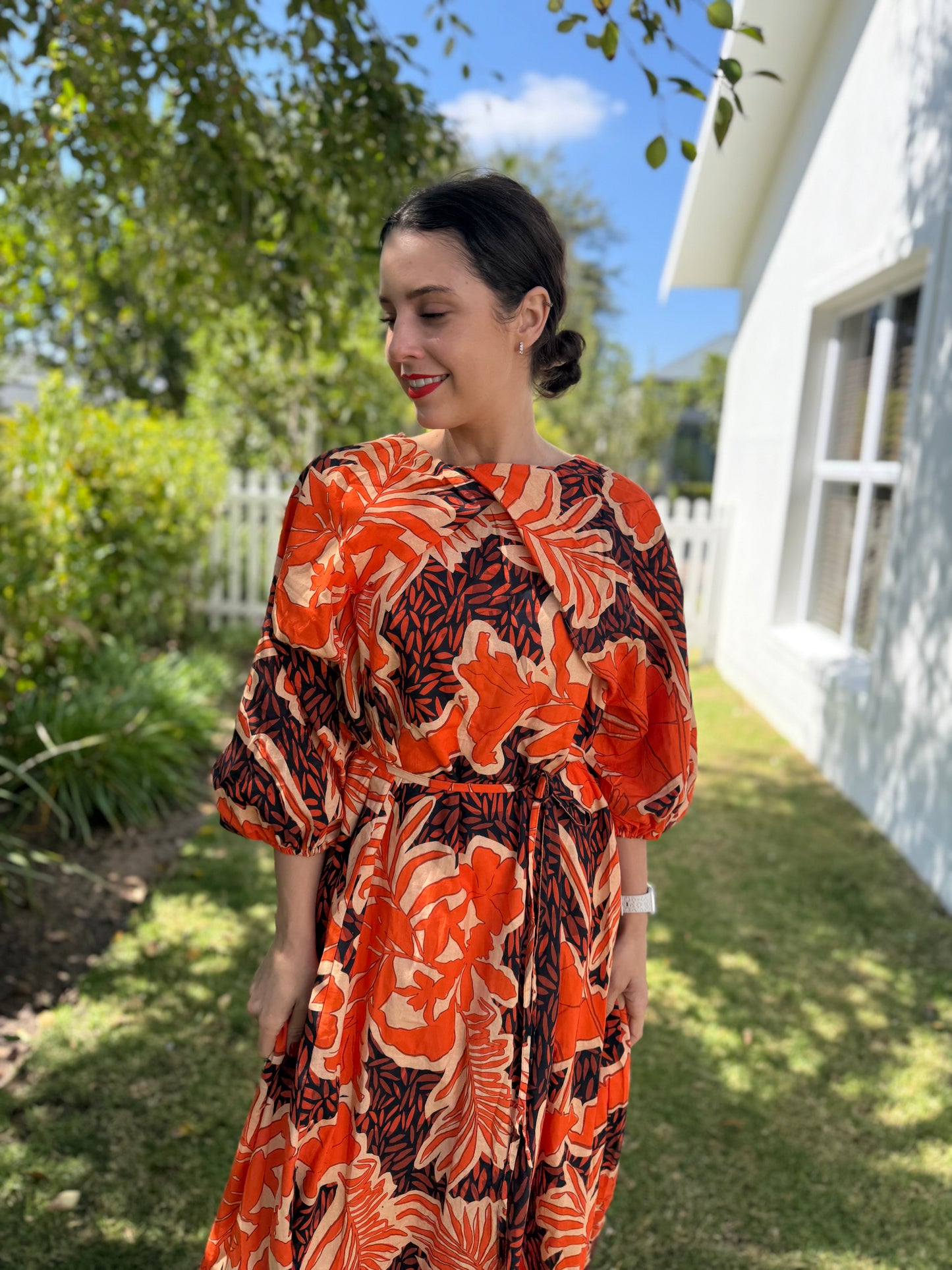 Power puff dress - Orange floral