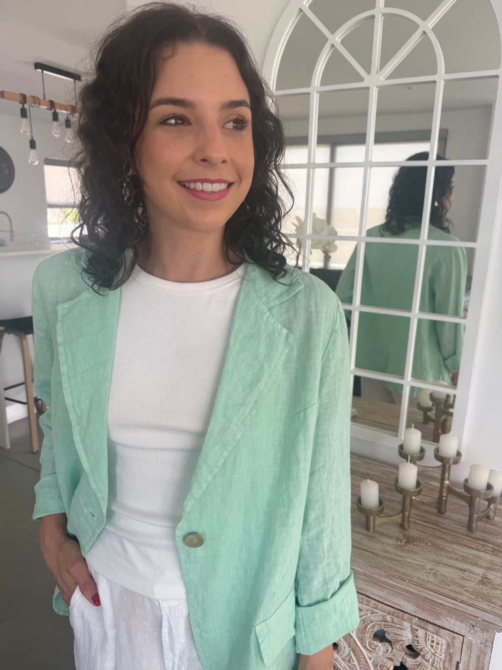 Italian linen jacket- Aqua