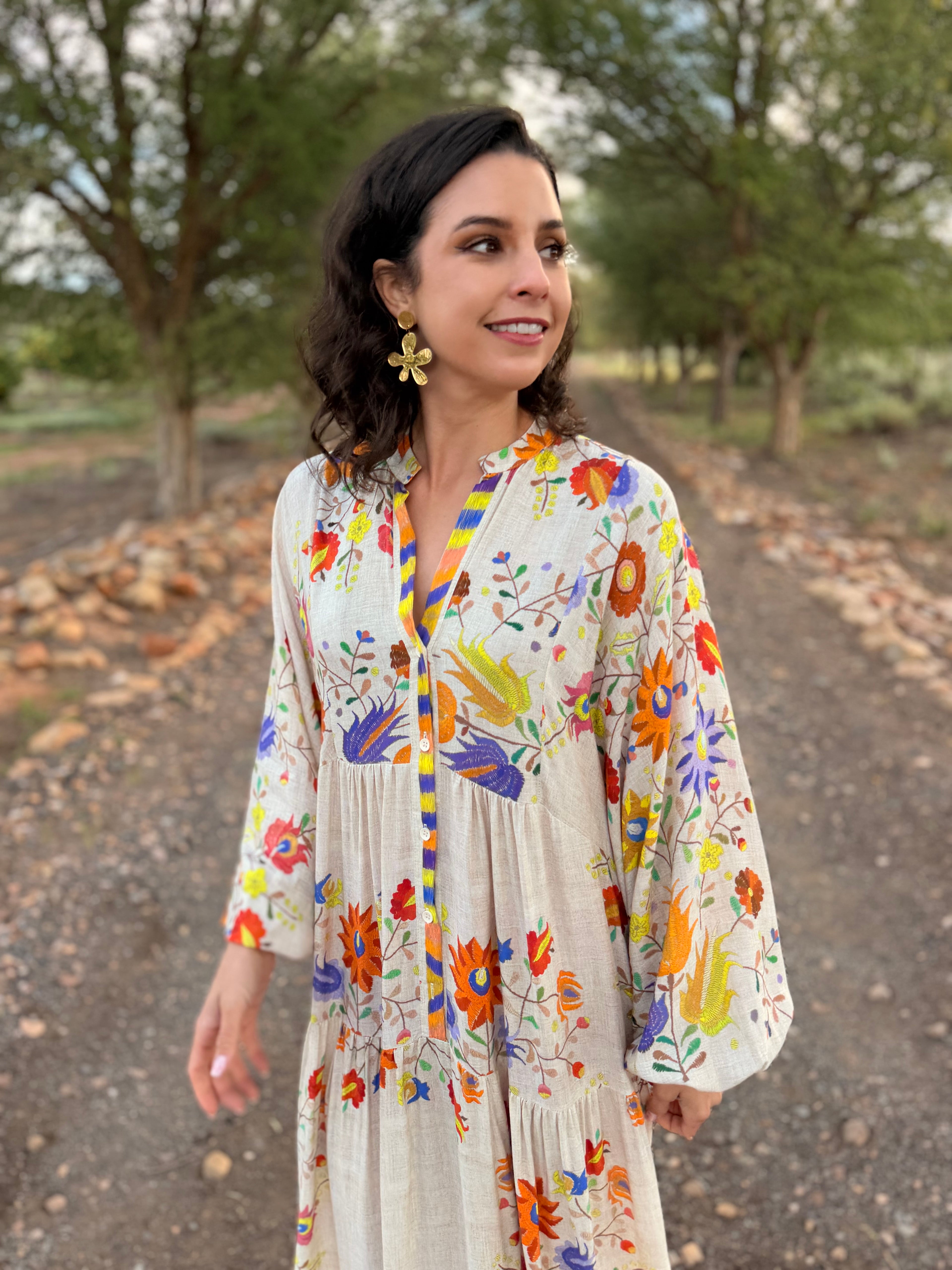 Jenna dress - Beige ikat floral