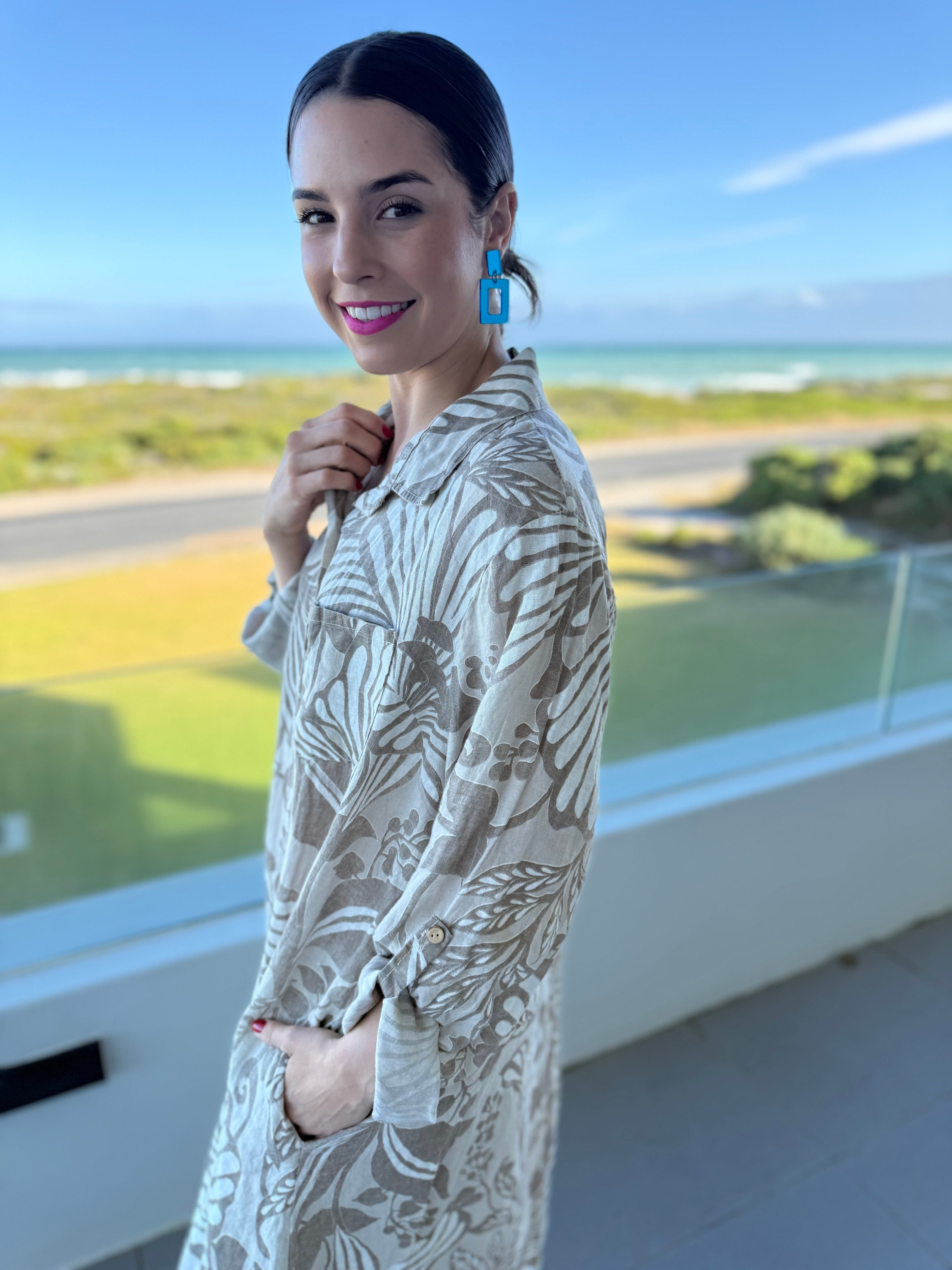 Italian linen dress - Stone floral