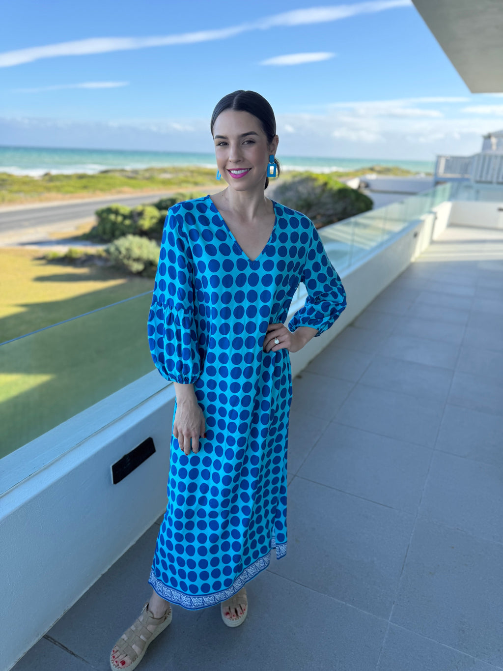 Veronique dress - Blue polka dot