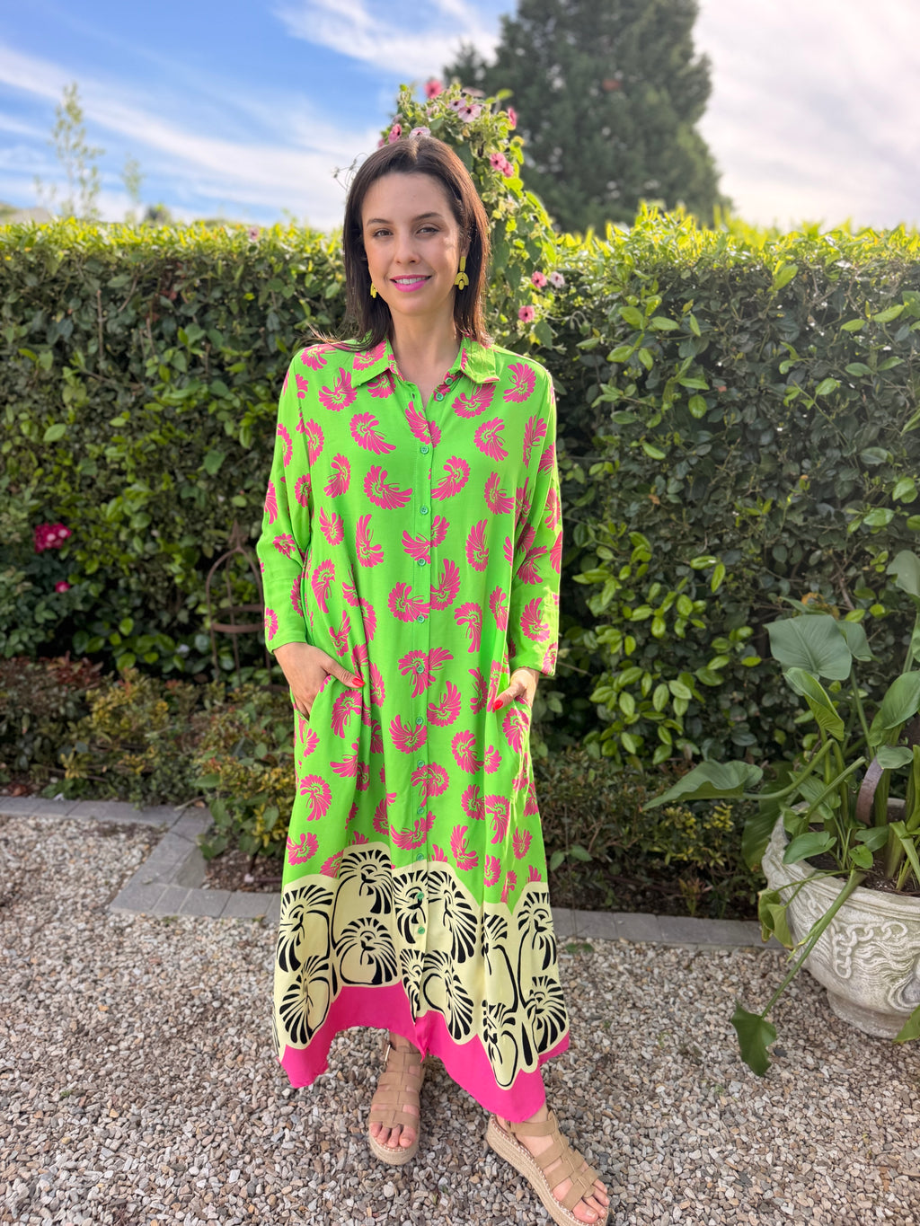 Poppy dress - Lime & Pink