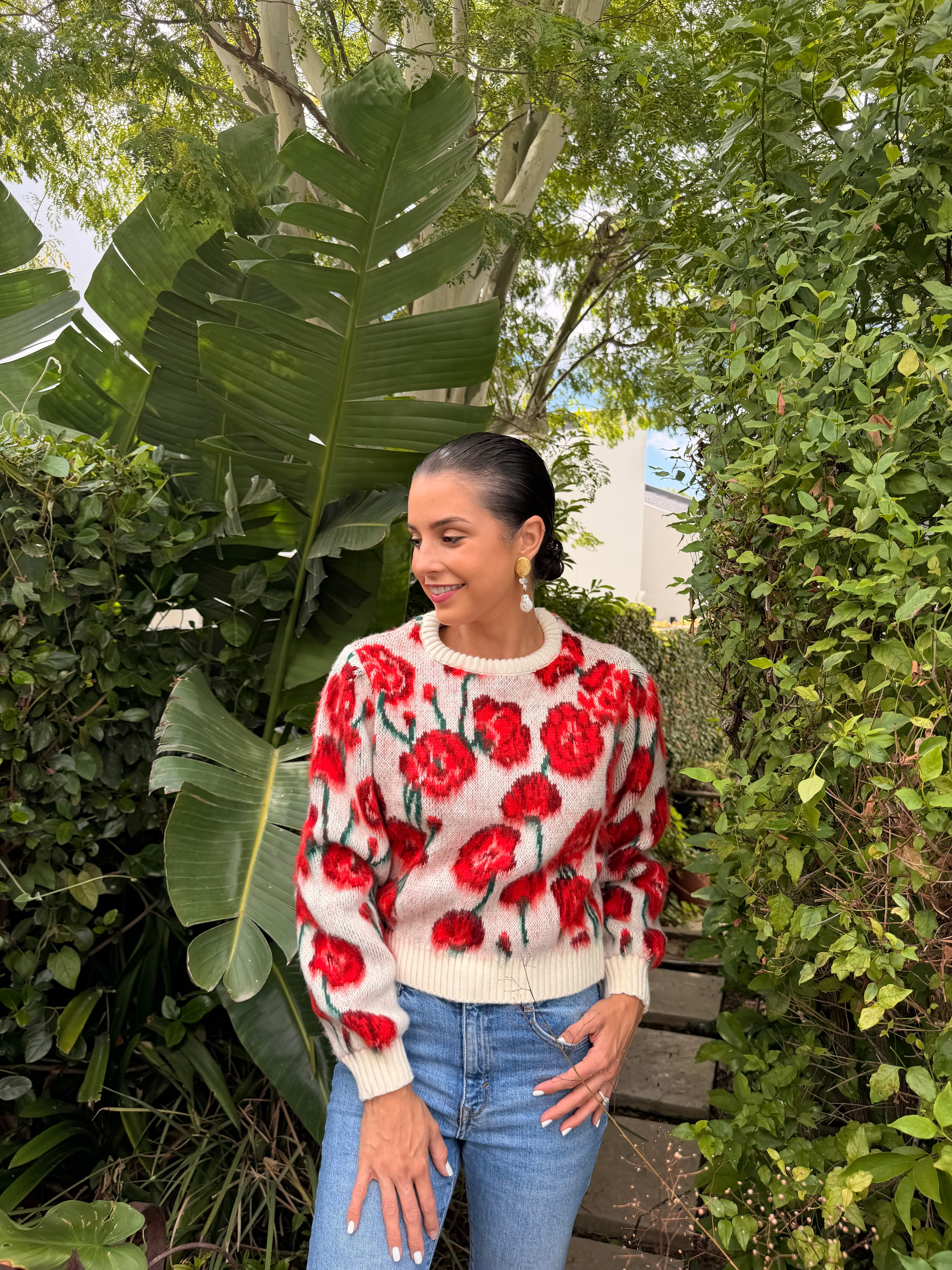 Painting knit - Red floral