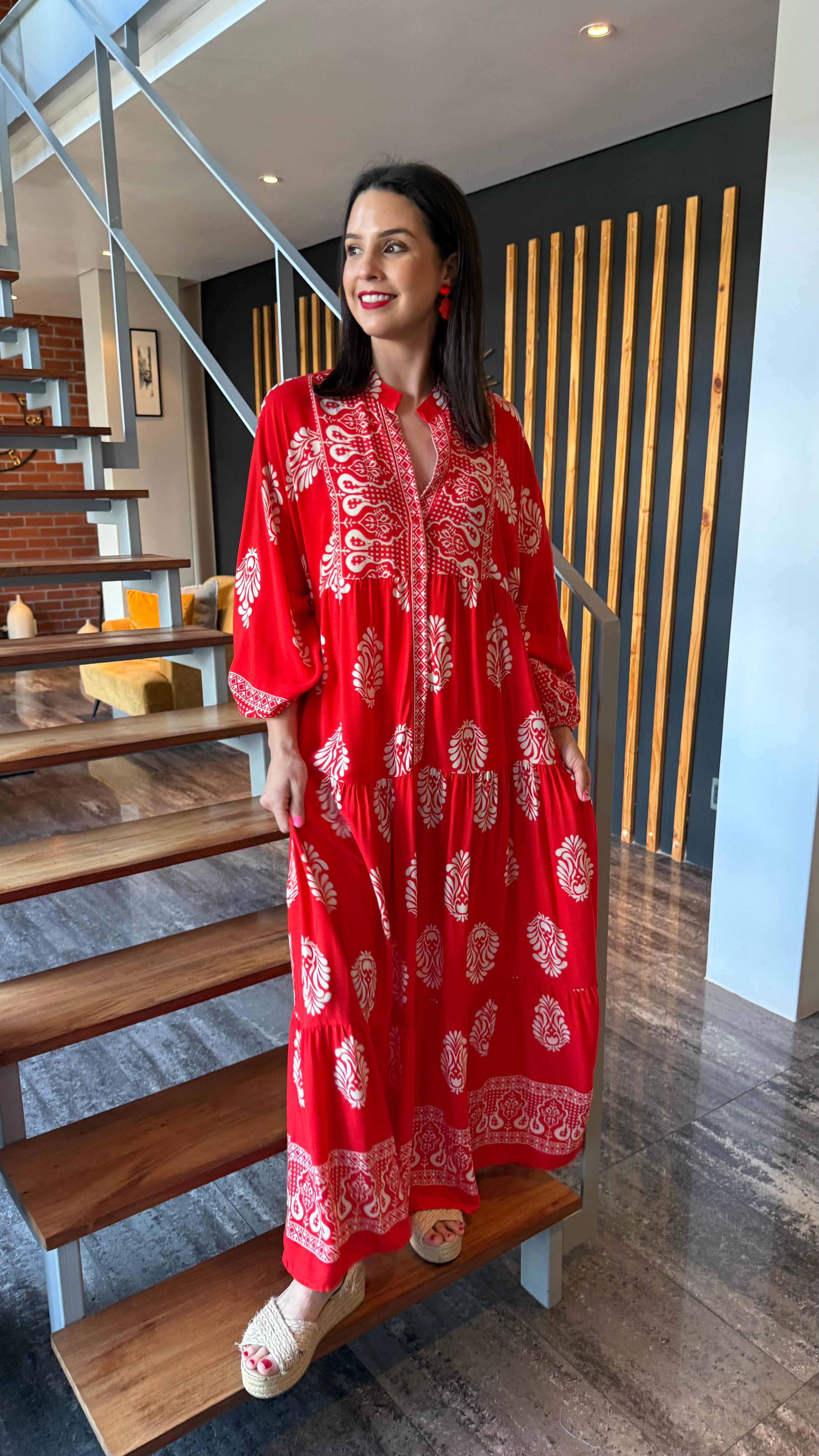 Jenna dress - Corral red tribal