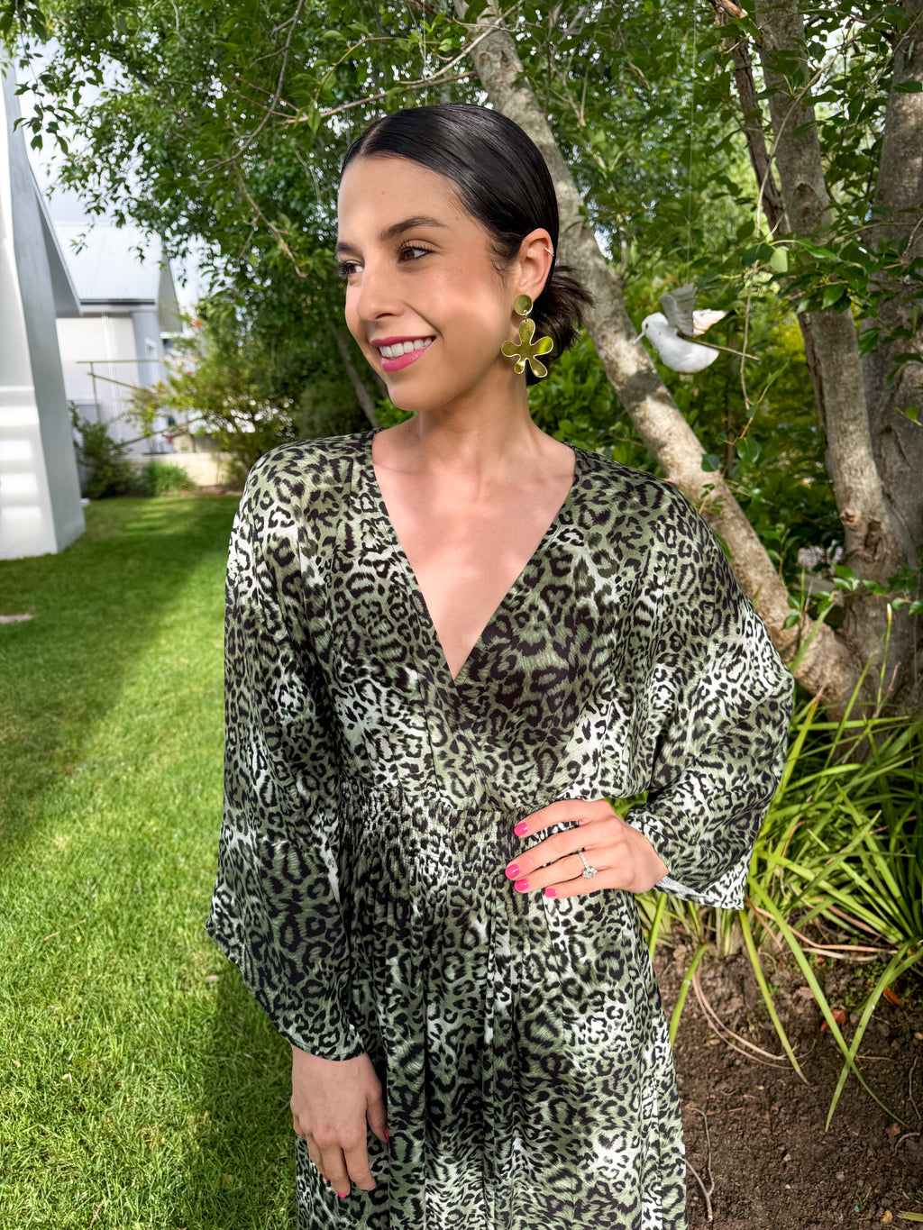 Green Leopard luxe dress