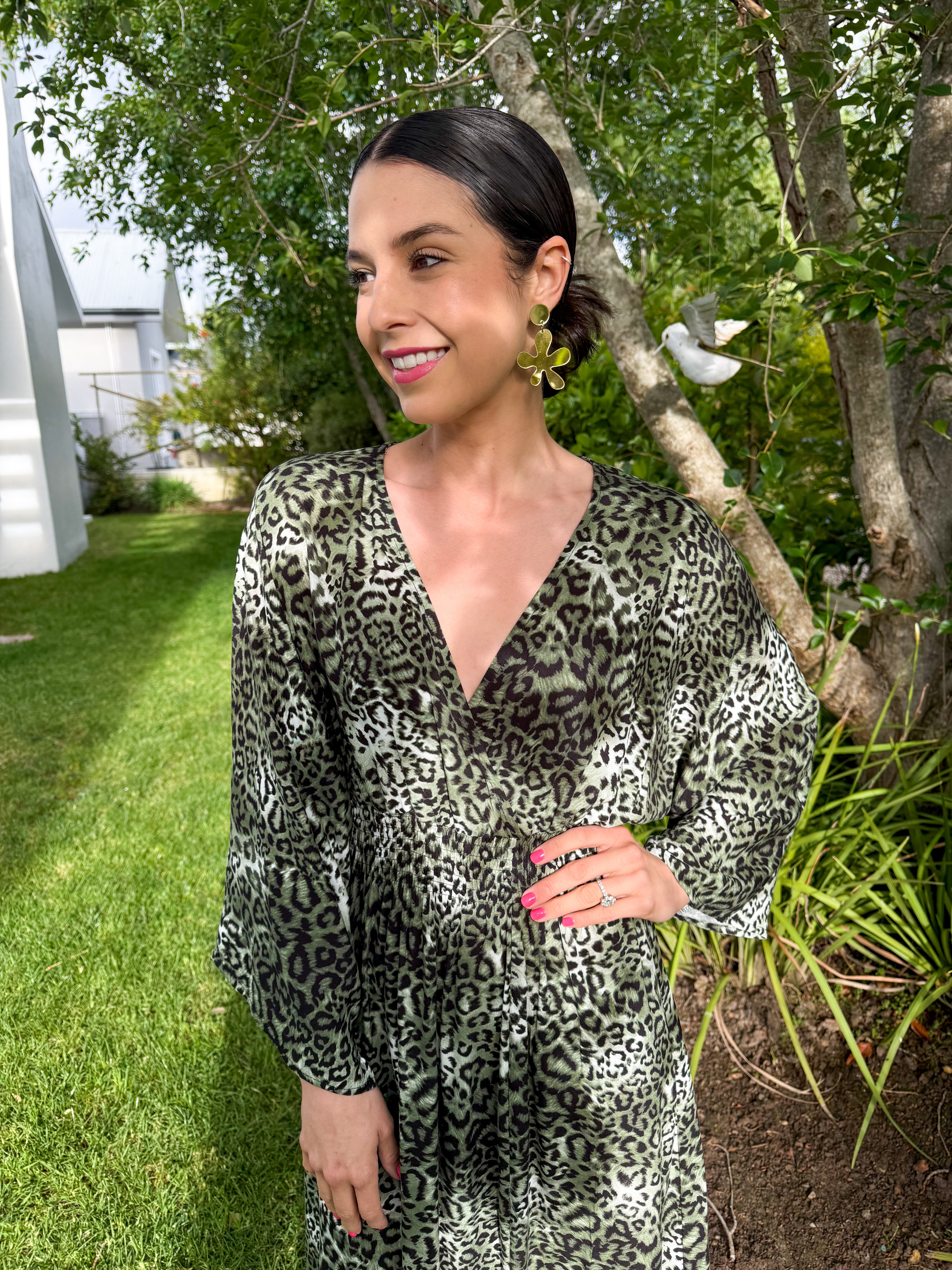 Green Leopard luxe dress